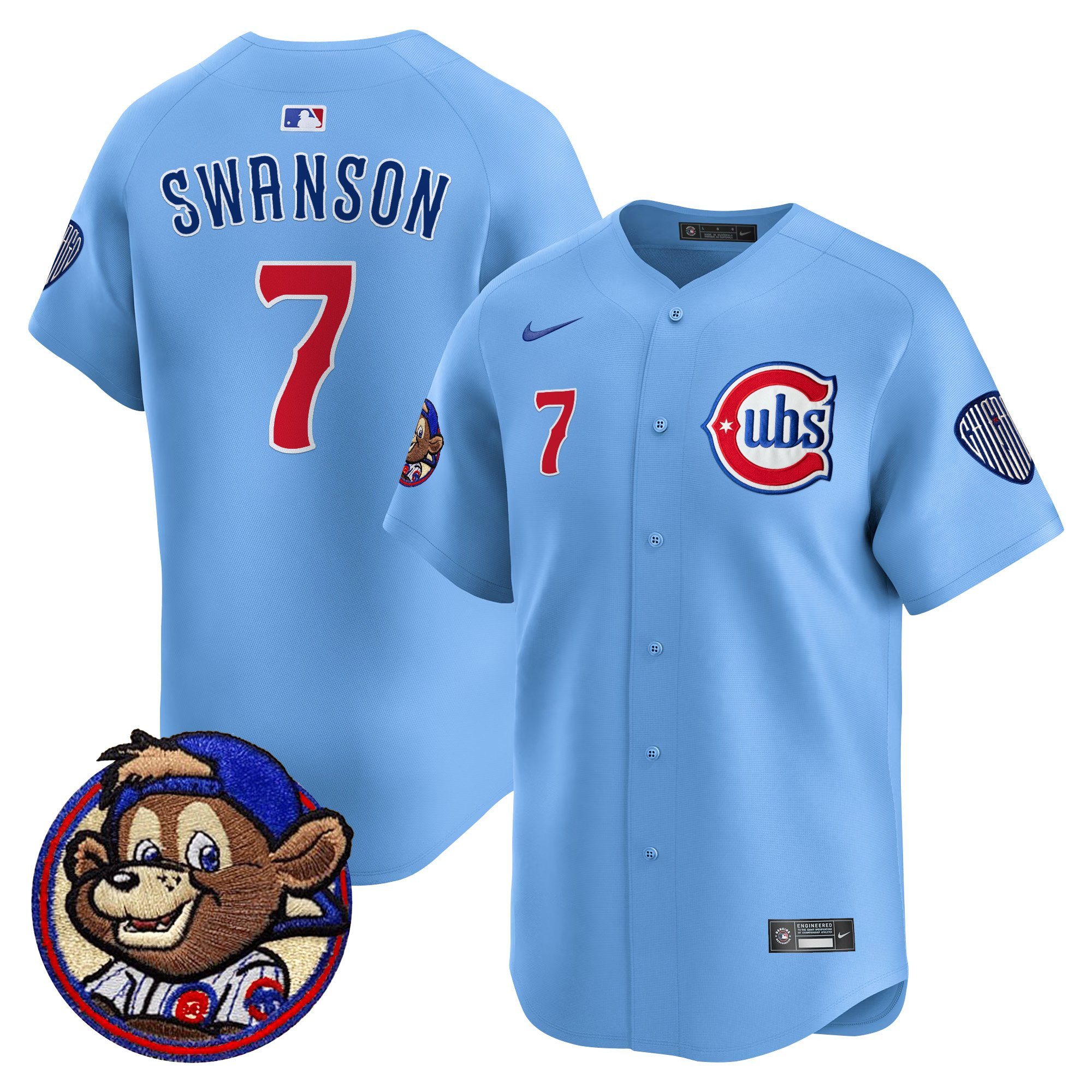 Dansby Swanson Men's Chicago Cubs Clark Patch Vapor Premier Limited Blue Jersey - All Stitched