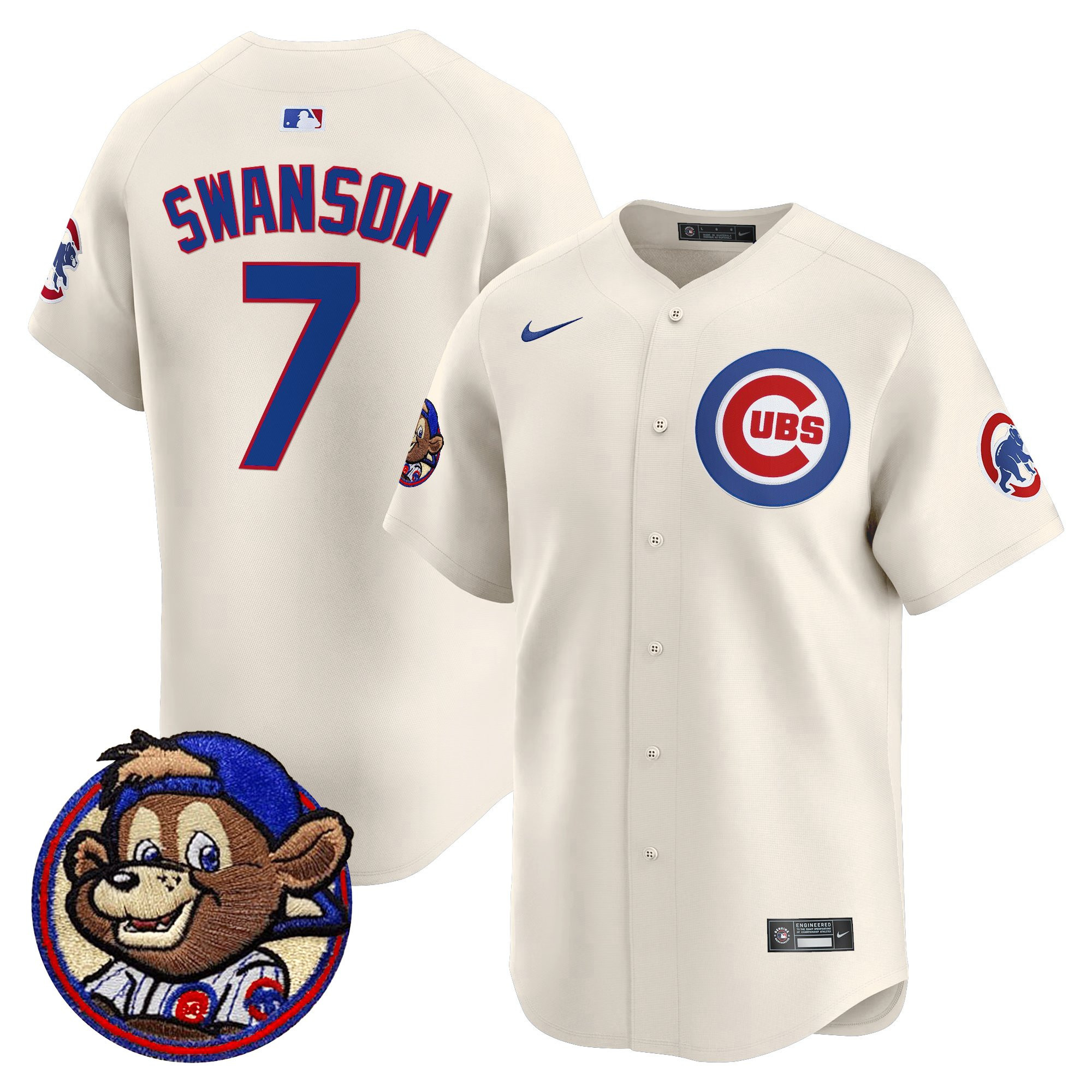 Dansby Swanson Men's Chicago Cubs Clark Patch Vapor Premier Limited Cream Jersey - All Stitched