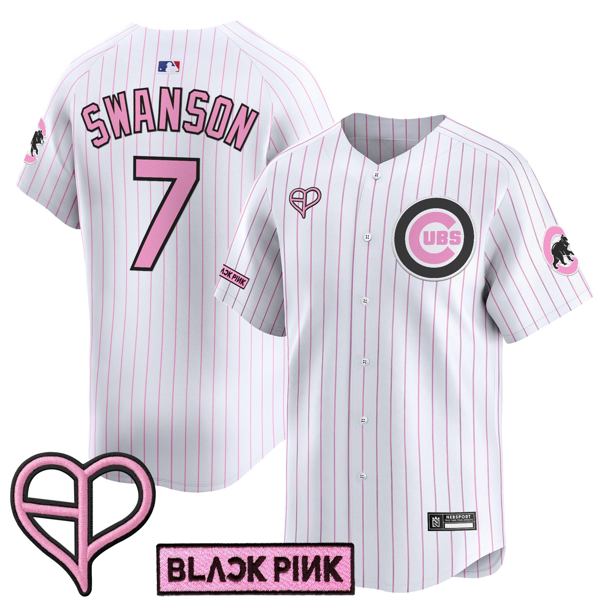 Dansby Swanson Unisex Chicago Cubs x BLACKPINK 2025 Vapor Premier Limited Pinstripe Jersey - All Stitched