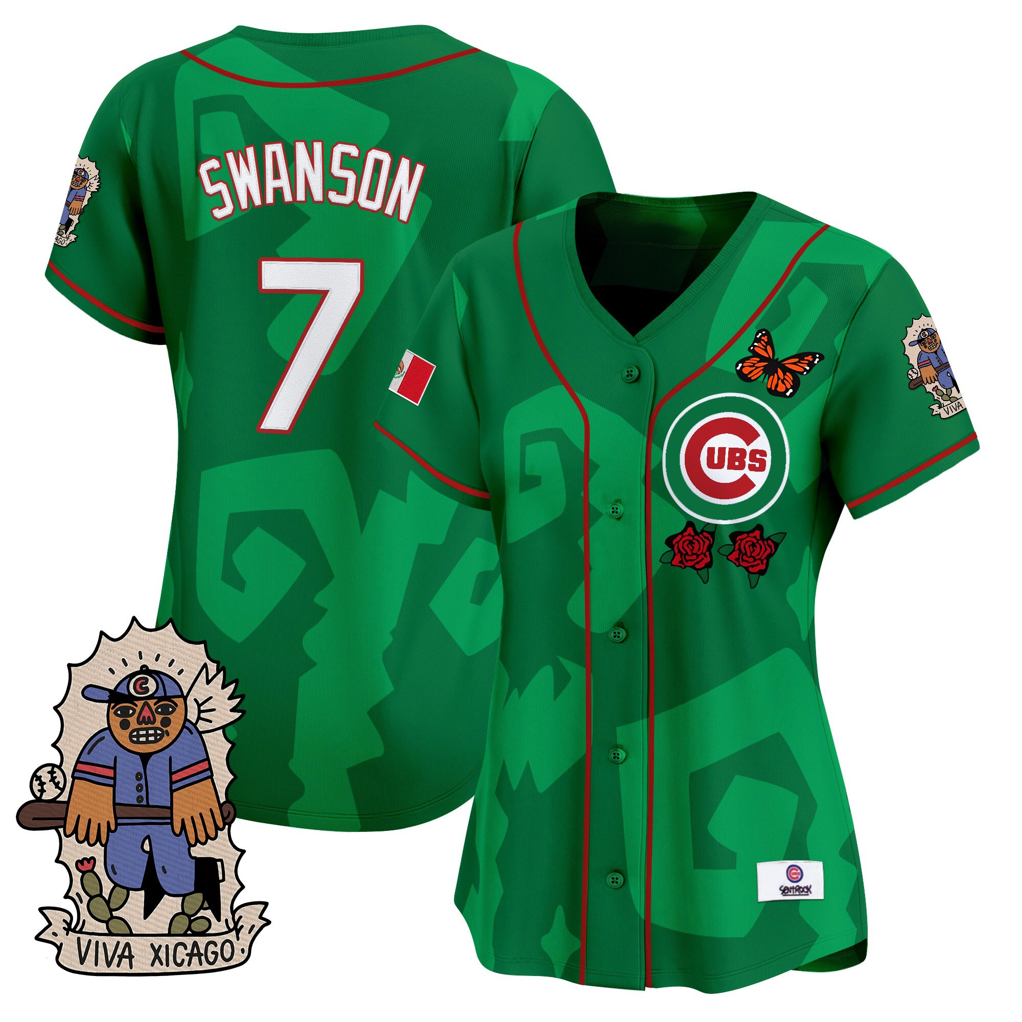 Dansby Swanson Women's 2025 Chicago Cubs Mexican Heritage Vapor Premier Limited Green Jersey - Stitched