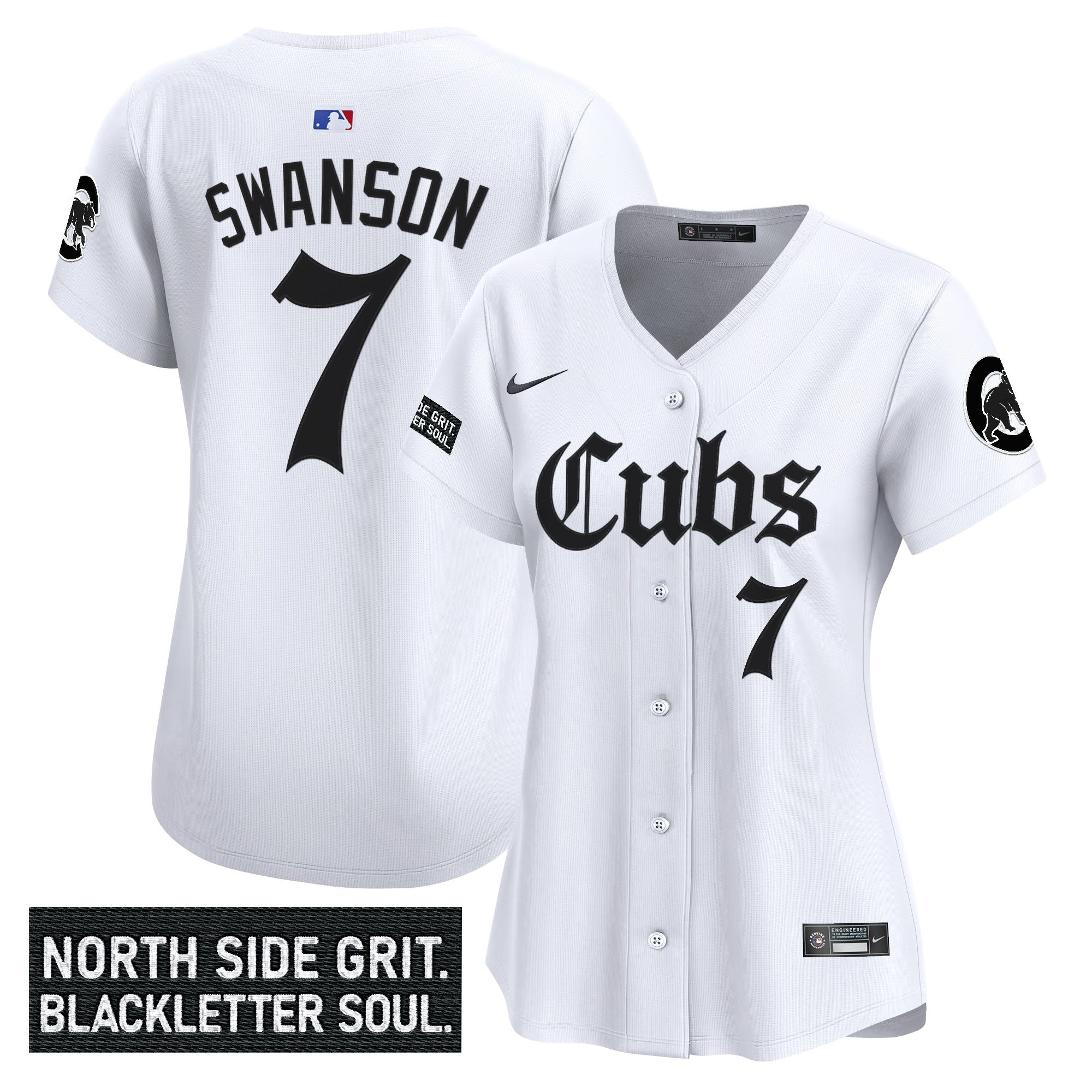 Dansby Swanson Women's Chicago Cubs Gothic North Side Edition Vapor Premier Limited White Jersey - All Stitched