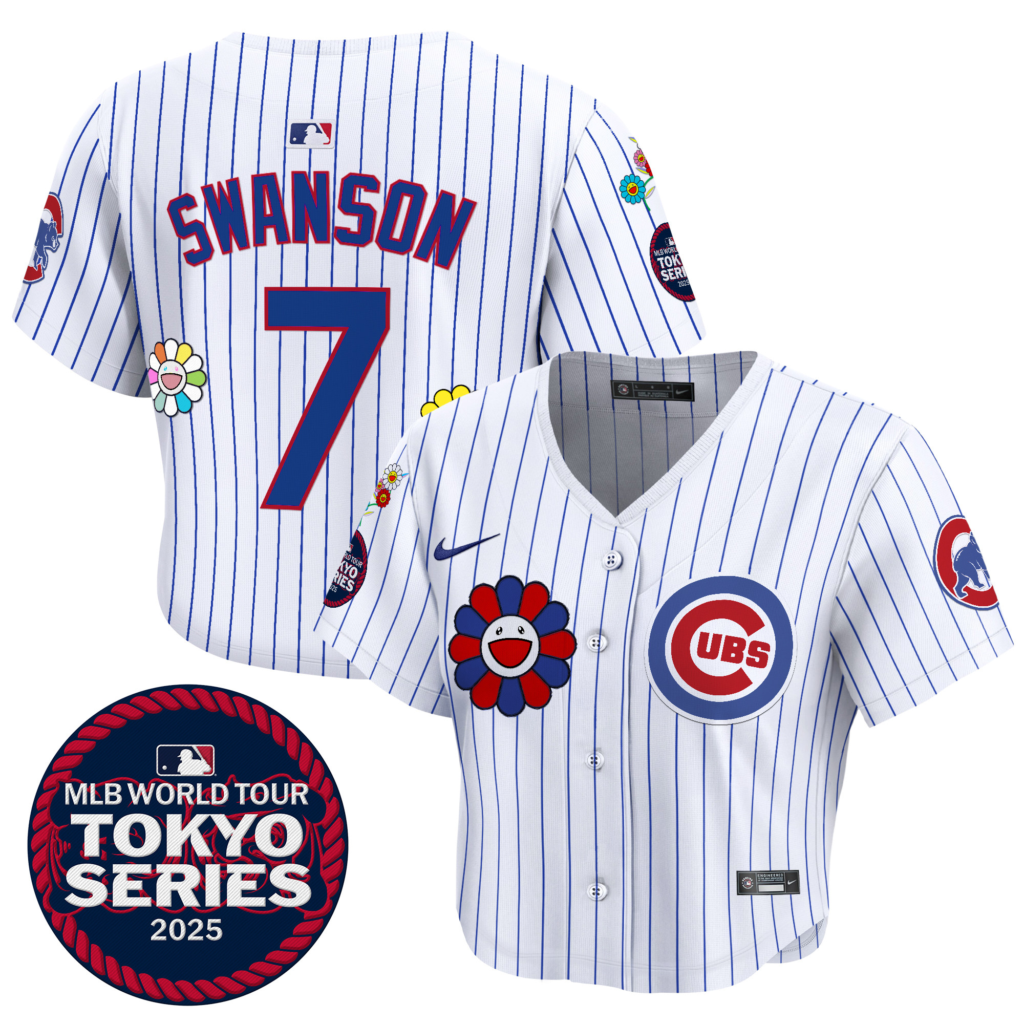 Dansby Swanson Women's Chicago Cubs Tokyo Series 2025 Crop Top Baseball Pinstripe Jersey - Stitched