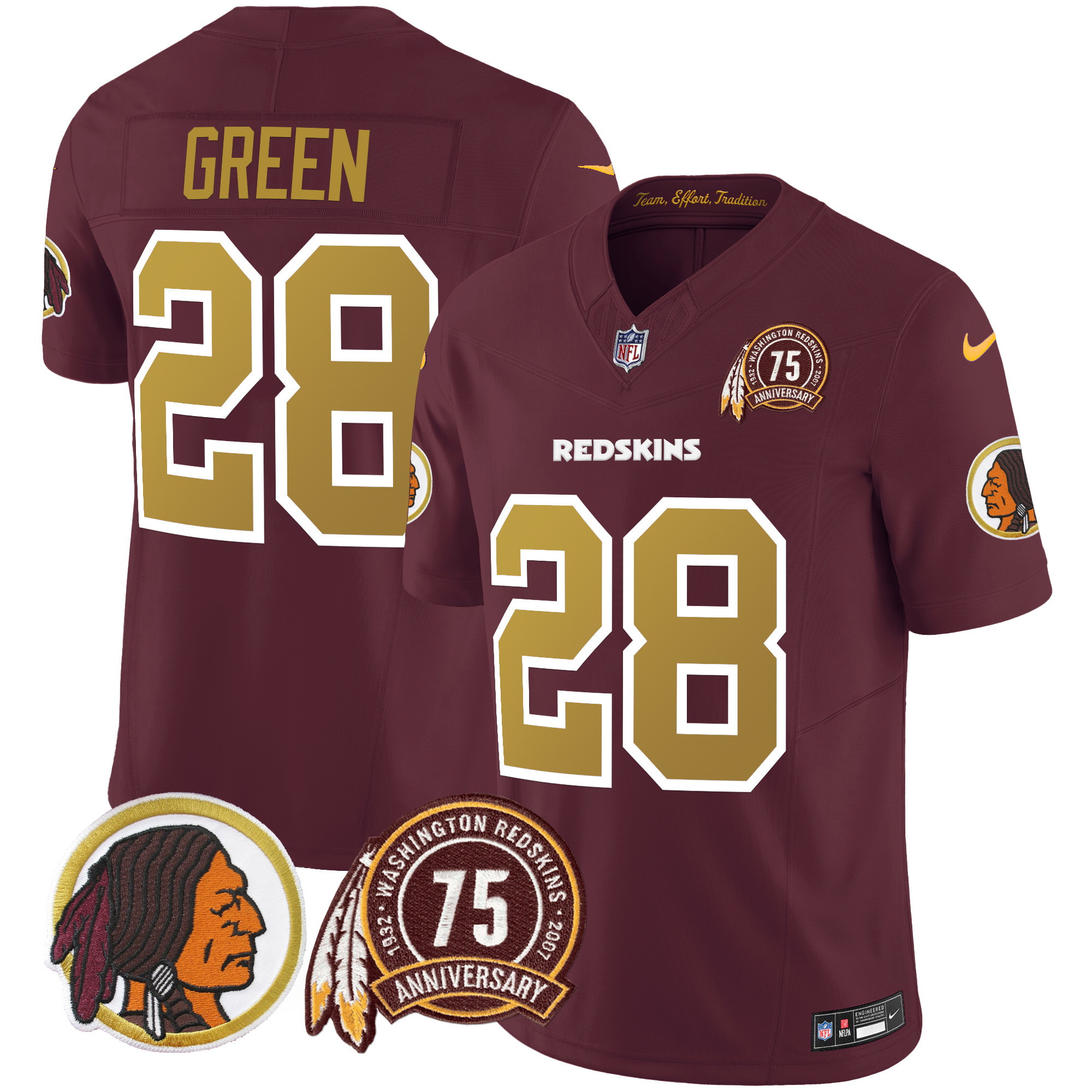 Darrell Green Men's Washington Redskins 75th Patch Throwback Vapor Limited Burgundy Jersey V2 - All Stitched