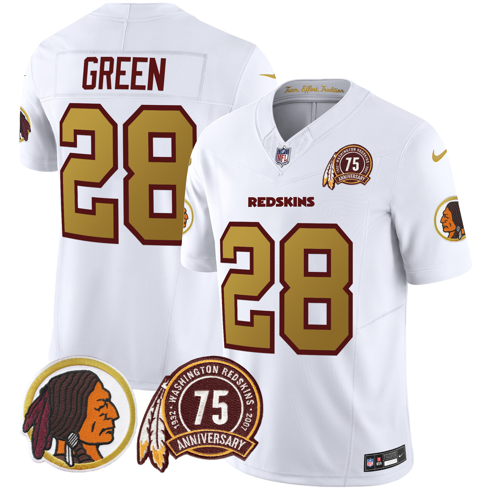 Darrell Green Men's Washington Redskins 75th Patch Throwback Vapor Limited White Jersey V2 - All Stitched