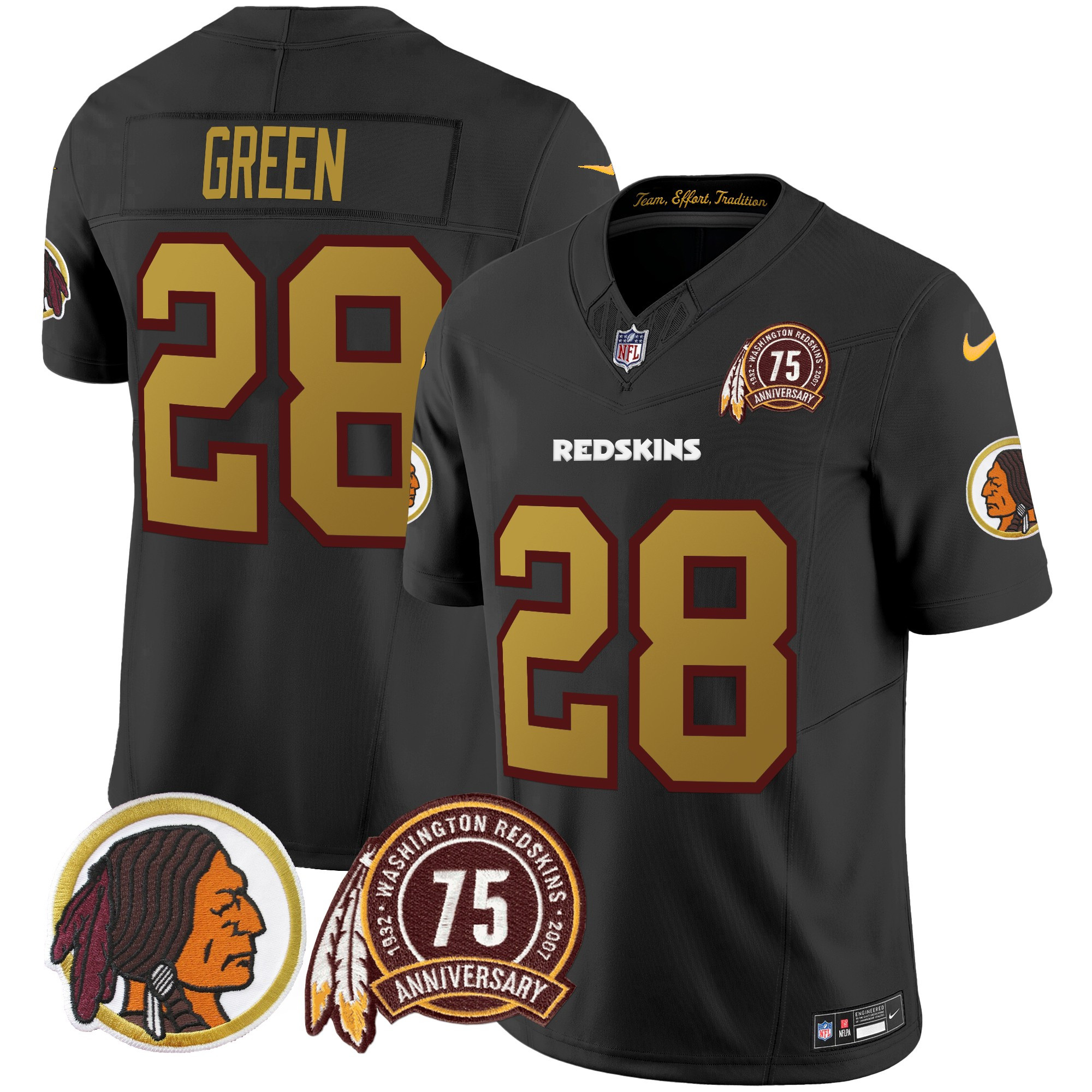 Darrell Green Men's Washington Redskins Throwback 75th Patch Vapor Limited Black Jersey - All Stitched