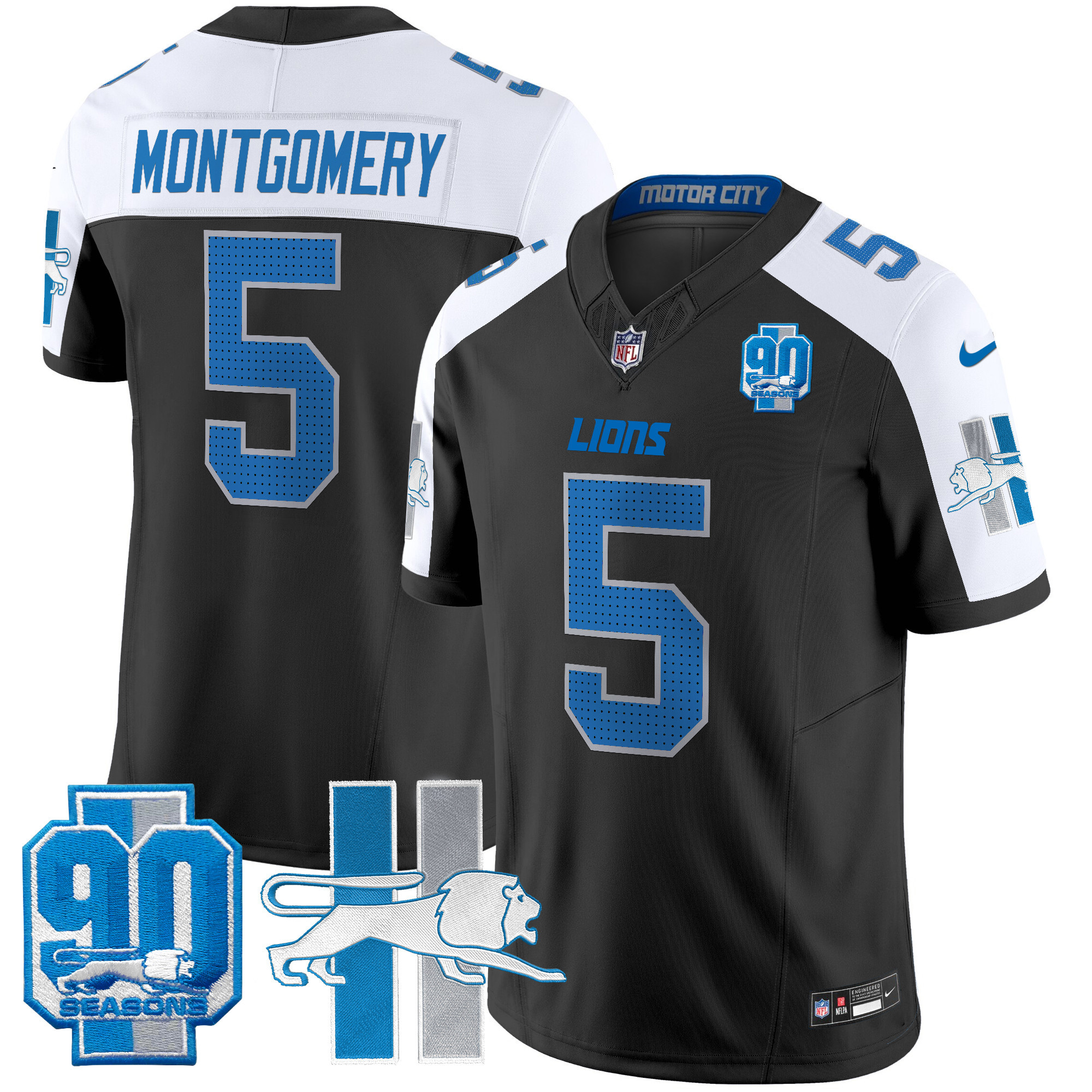 David Montgomery Men's Detroit Lions 1946 Throwback Vapor Limited Black Alternate Jersey - All Stitched