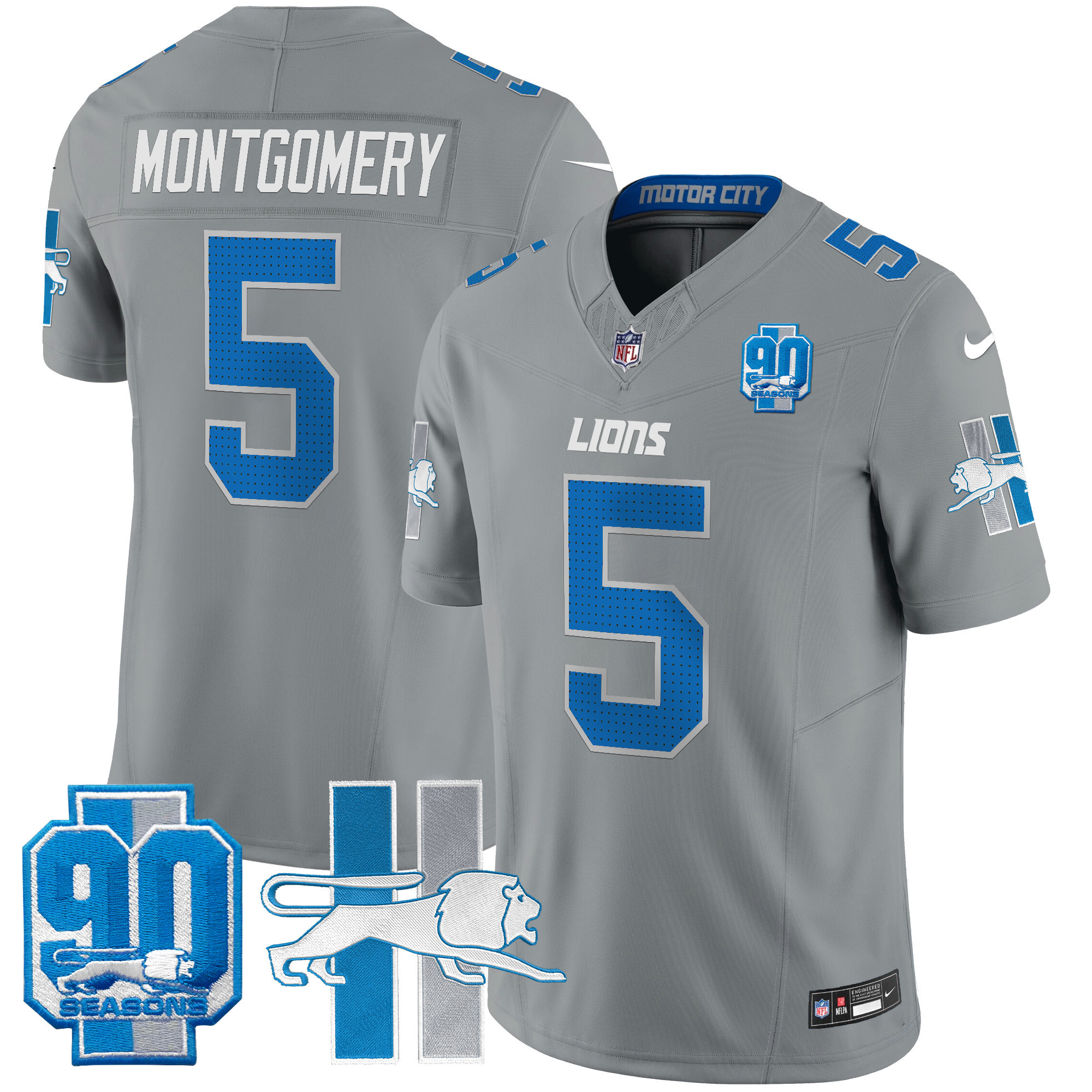 David Montgomery Men's Detroit Lions 1946 Throwback Vapor Limited Gray Jersey - All Stitched