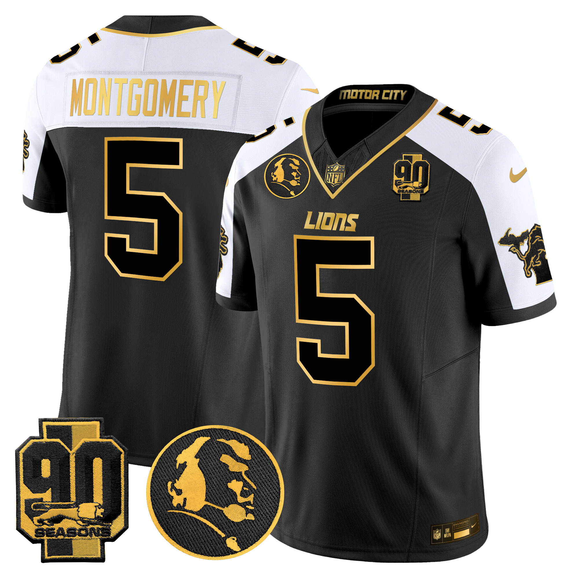 David Montgomery Men's Detroit Lions 2024 90th & John Madden Patch Gold Vapor Limited Alternate Jersey - All Stitched
