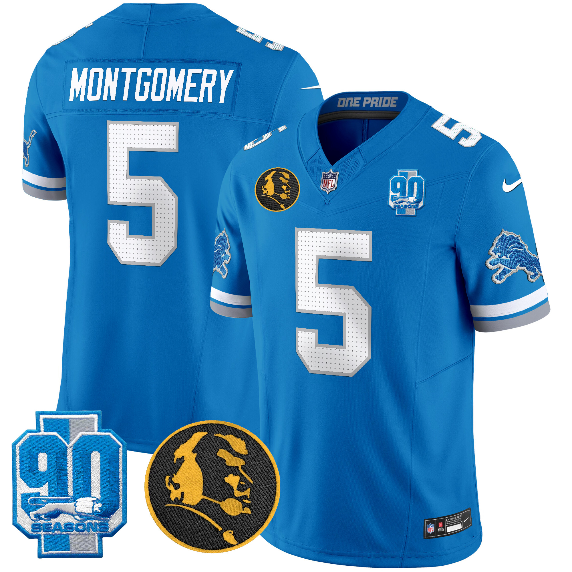David Montgomery Men's Detroit Lions 2024 90th & John Madden Patch Vapor Limited Blue Jersey V2 - All Stitched