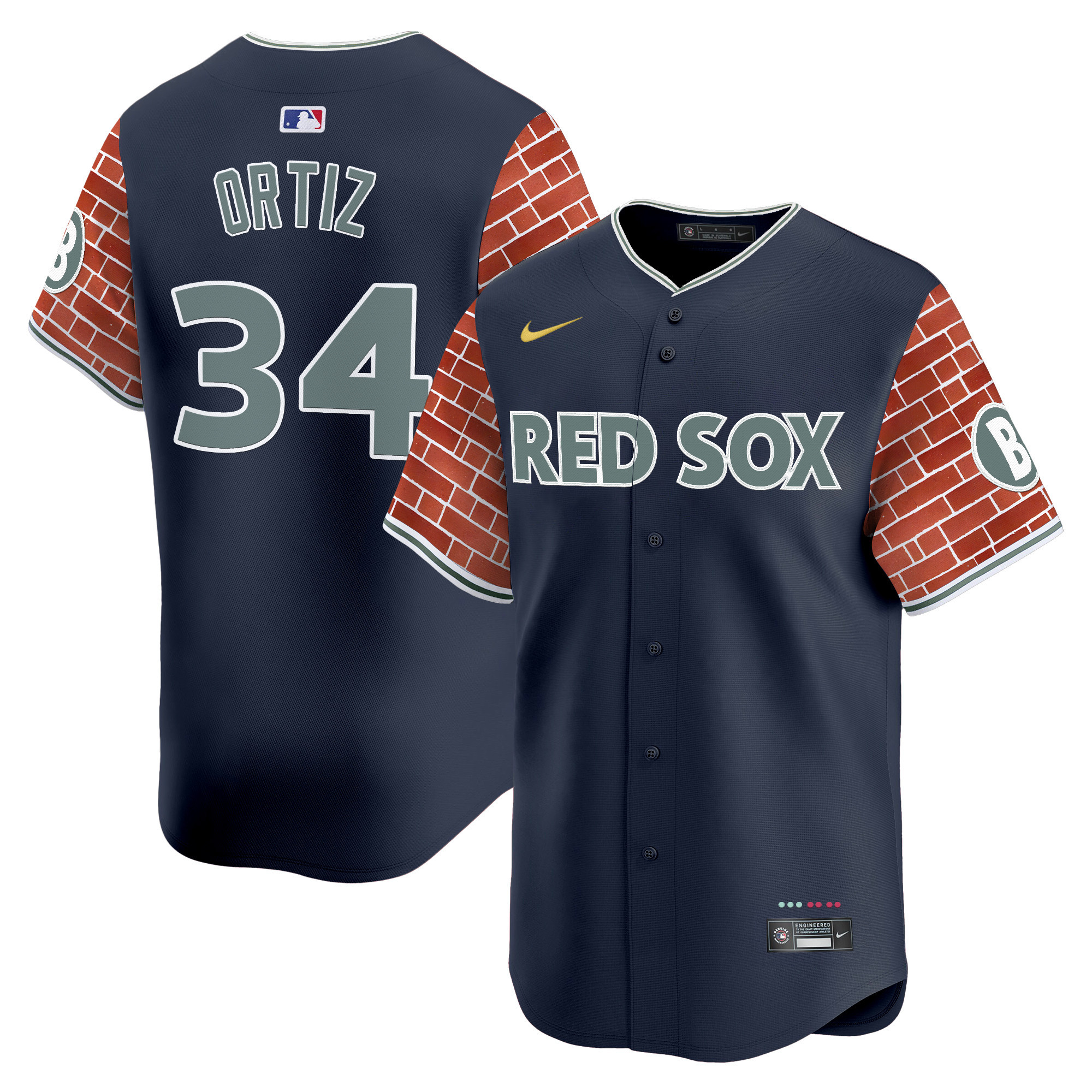 David Ortiz Men's Boston Red Sox 2025 Fenway Red Brick Style Vapor Premier Limited Navy Jersey - Stitched
