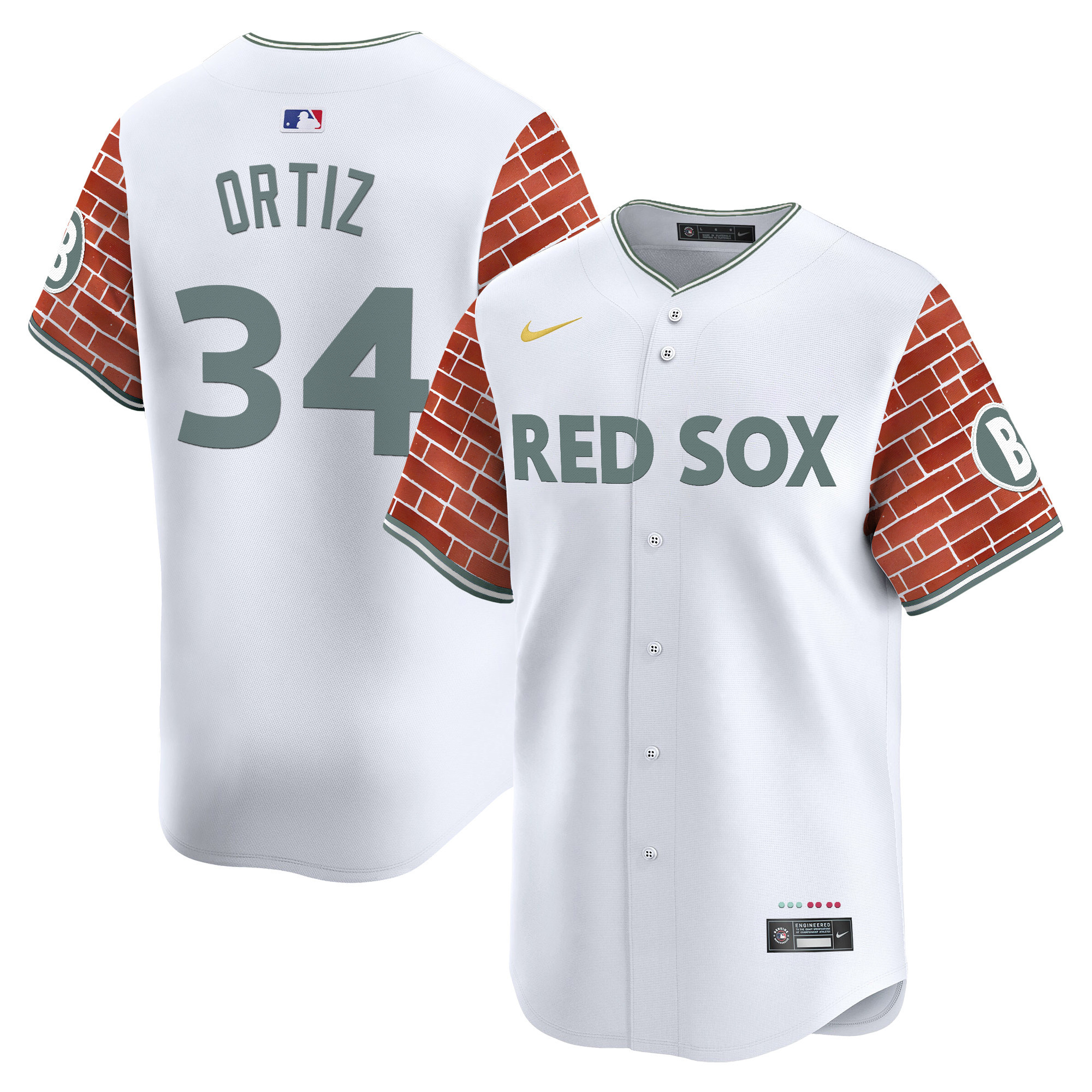 David Ortiz Men's Boston Red Sox 2025 Fenway Red Brick Style Vapor Premier Limited White Jersey - Stitched