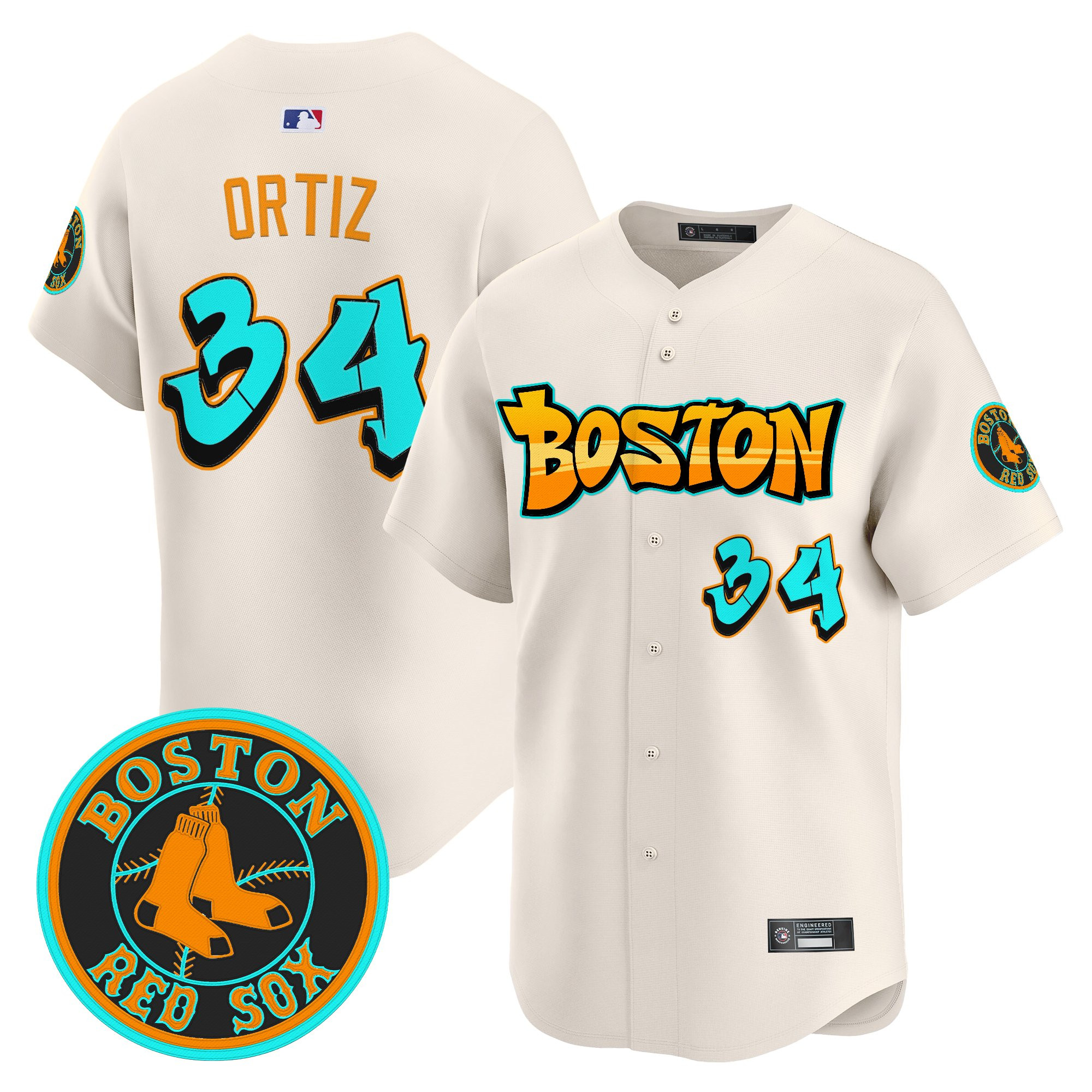 David Ortiz Men's Boston Red Sox 'Graffiti Streetstyle Edition Vapor Premier Limited Cream Jersey - All Stitched
