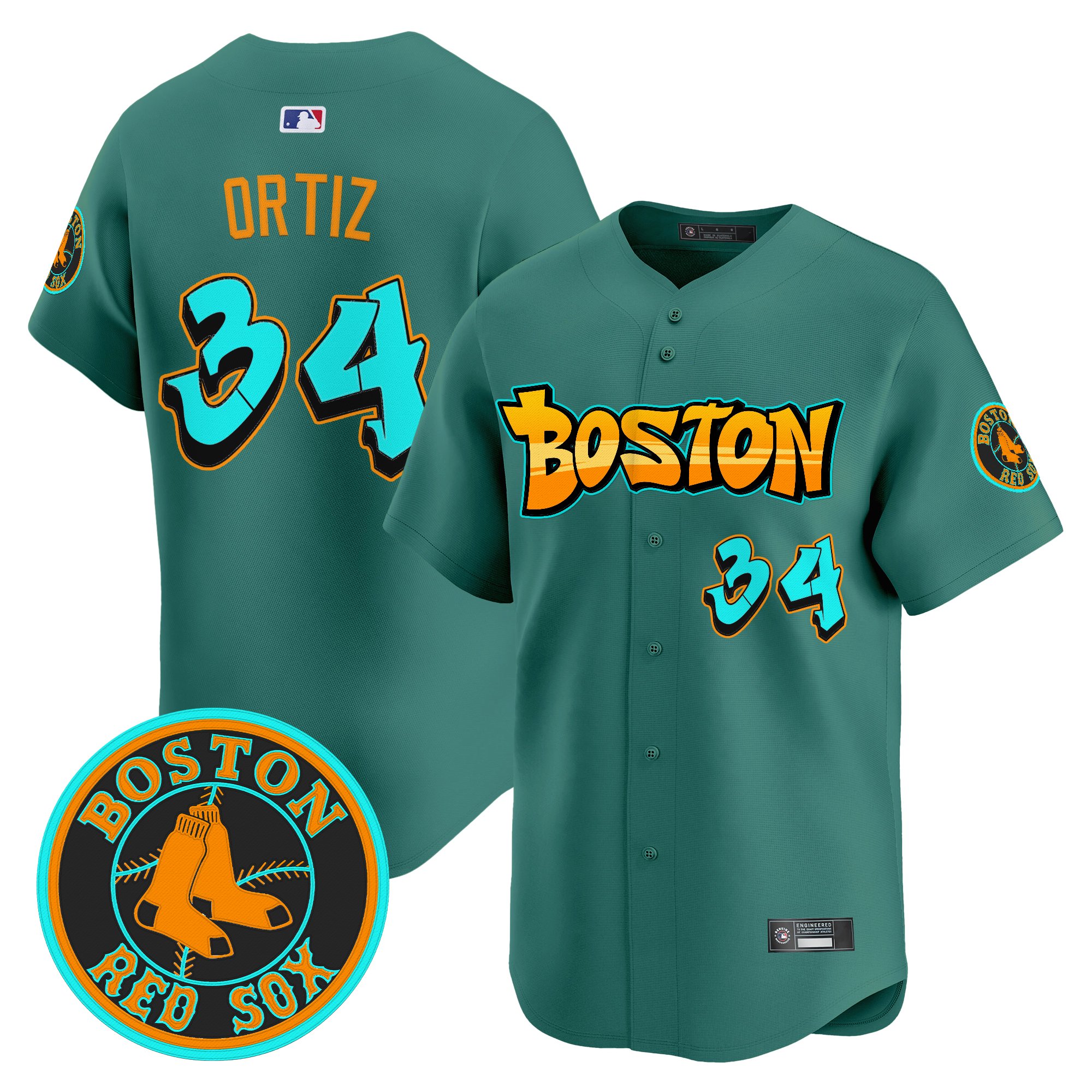 David Ortiz Men's Boston Red Sox 'Graffiti Streetstyle Edition Vapor Premier Limited Green Monster Jersey - All Stitched