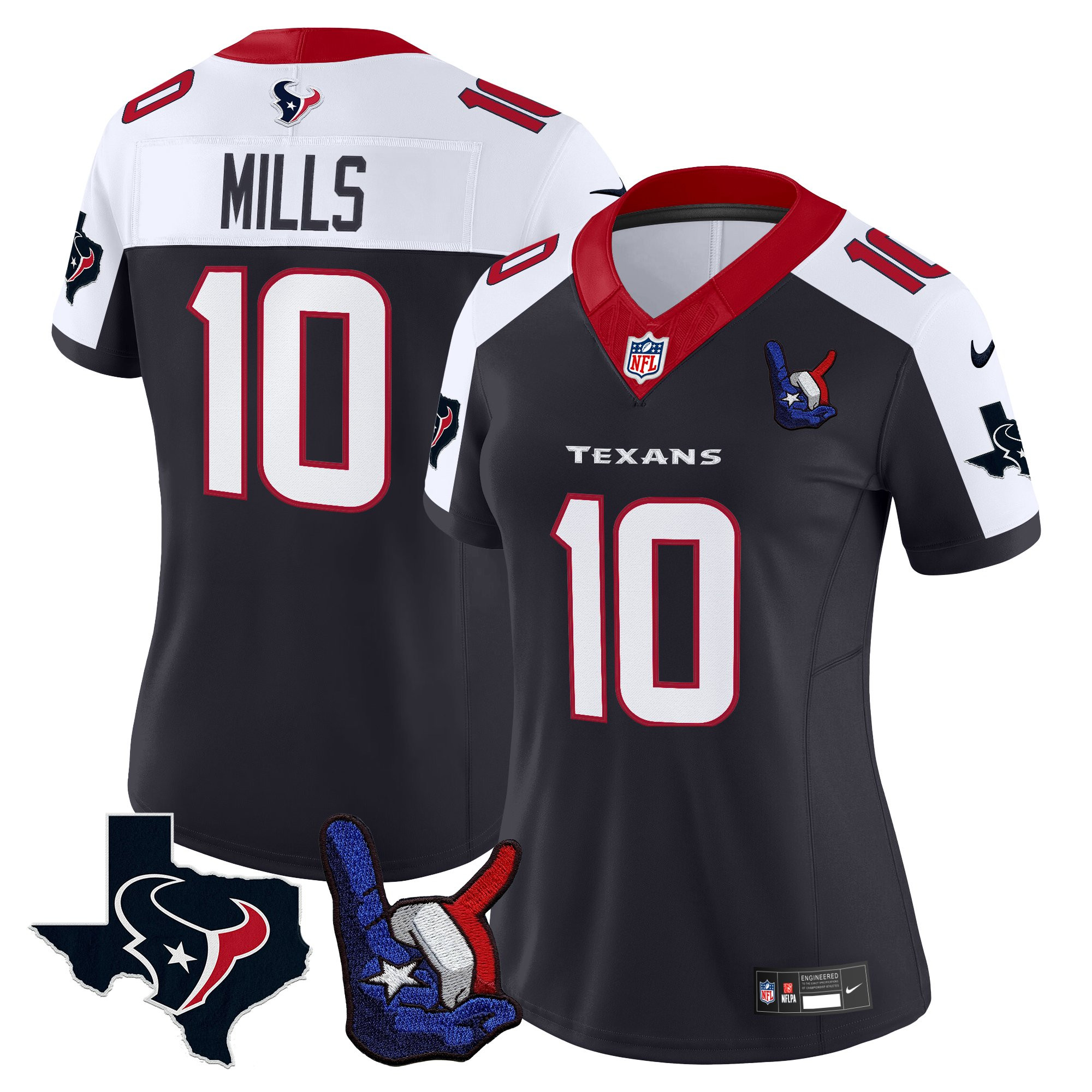 Davis Mills Women's Houston Texans Hand Sign Throwing Up The H Vapor Navy Alternate Jersey - All Stitched