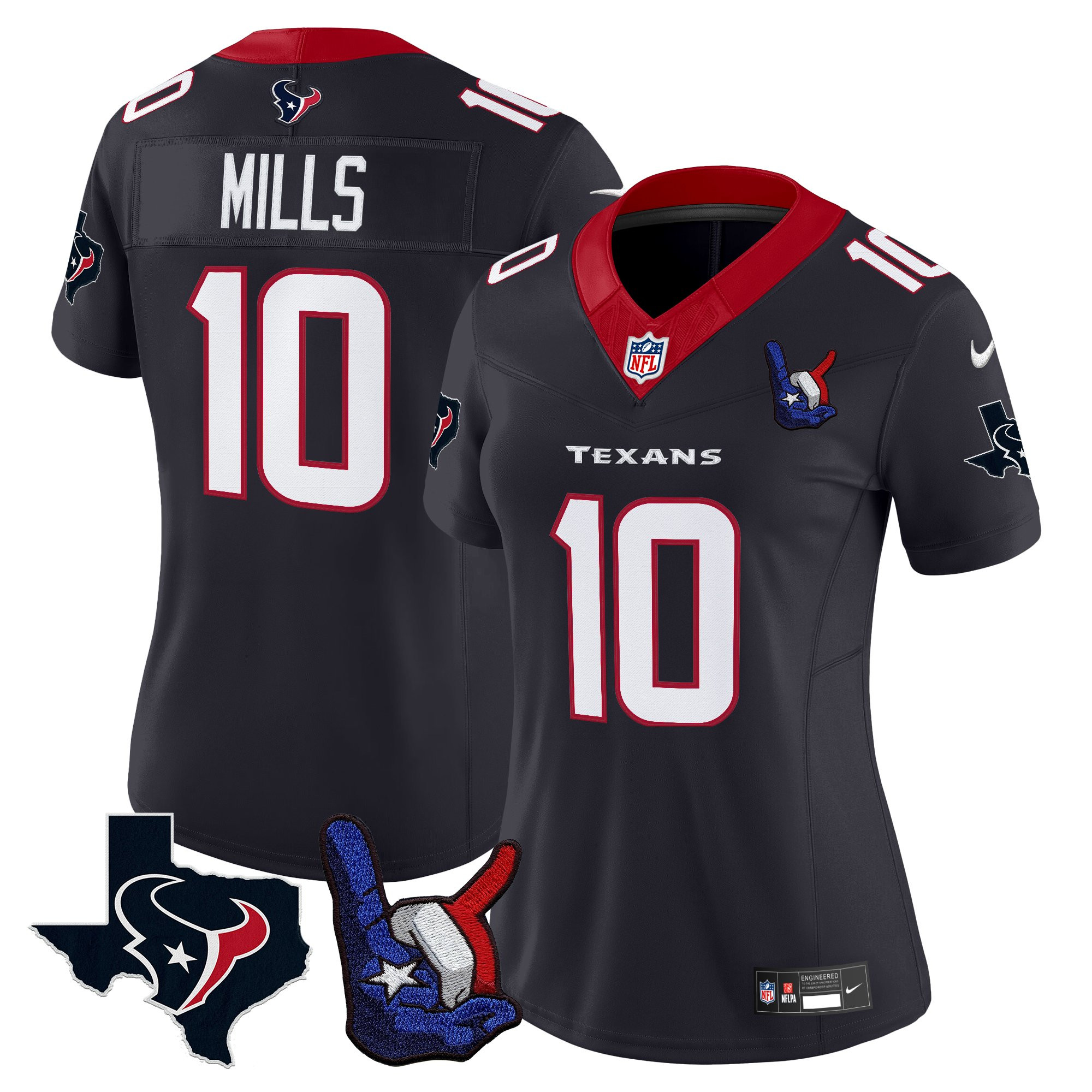 Davis Mills Women's Houston Texans Hand Sign Throwing Up The H Vapor Navy Jersey - All Stitched