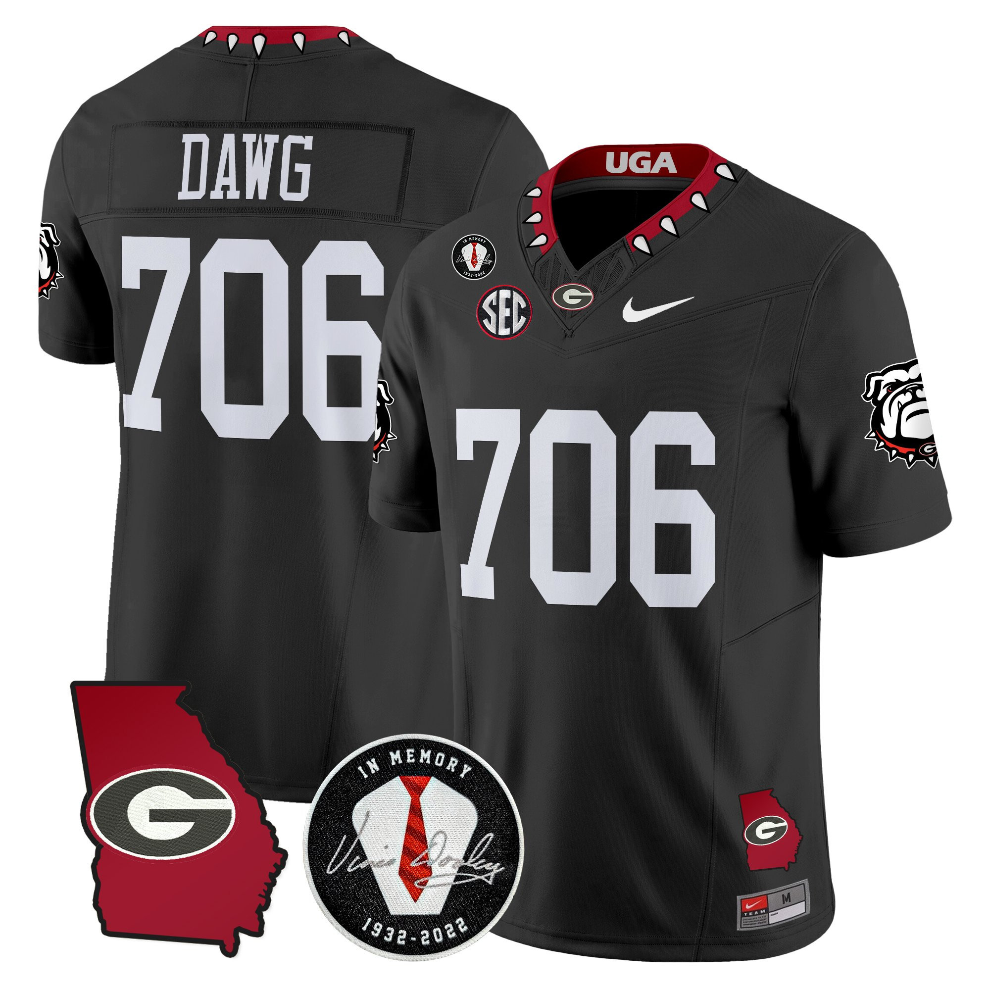 Dawg 706 Men's Georgia Bulldogs 2025 Georgia Map & Vince Dooley Patch Vapor Limited Black Jersey - All Stitched