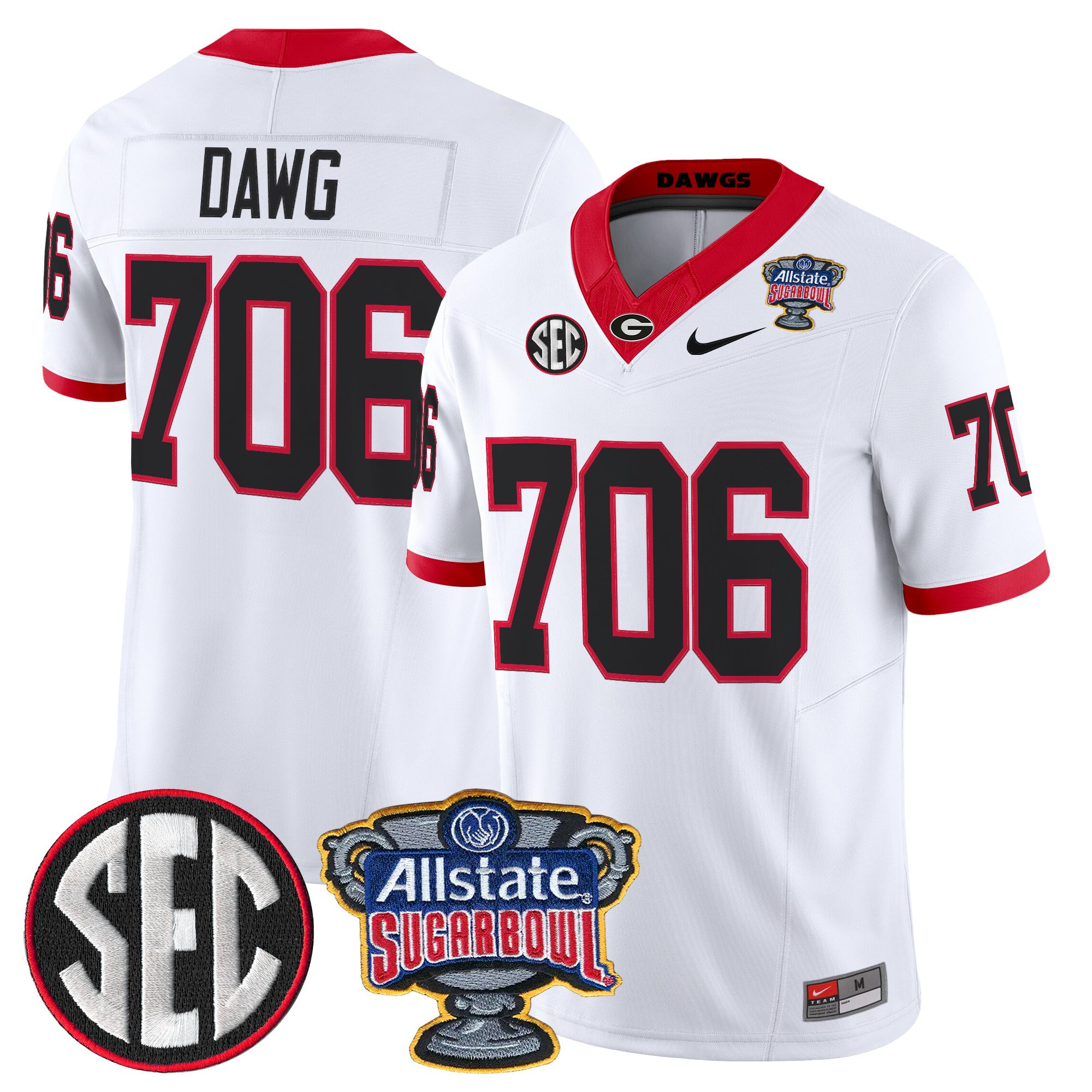 Dawg 706 Men's Georgia Bulldogs Sugar Bowl Patch Vapor Limited White Jersey - All Stitched