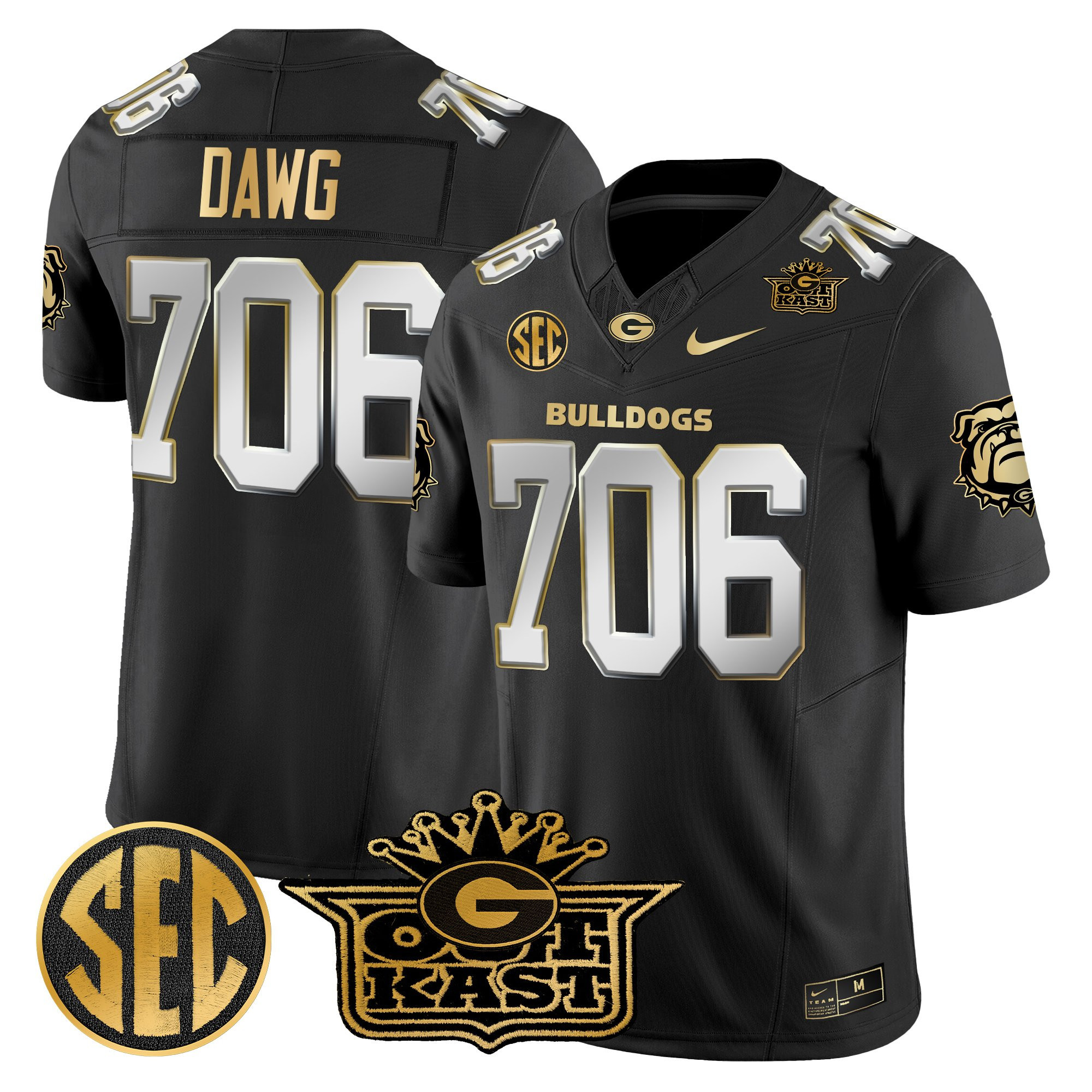 Dawg 706 Men's Outkast x Georgia Bulldogs Gold Vapor Limited Black Limited Jersey - All stitched