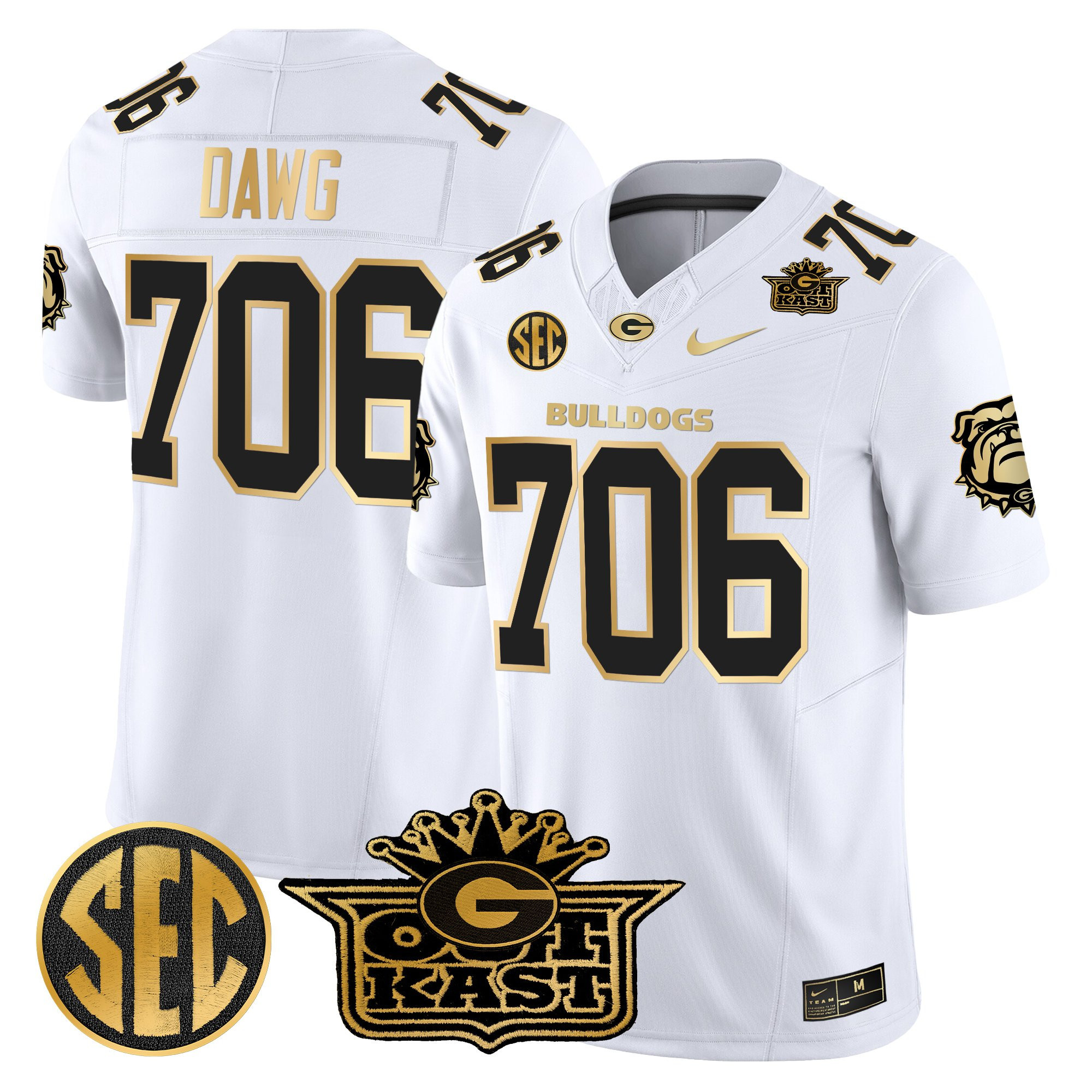 Dawg 706 Men's Outkast x Georgia Bulldogs Gold Vapor Limited White Gold Jersey - All stitched