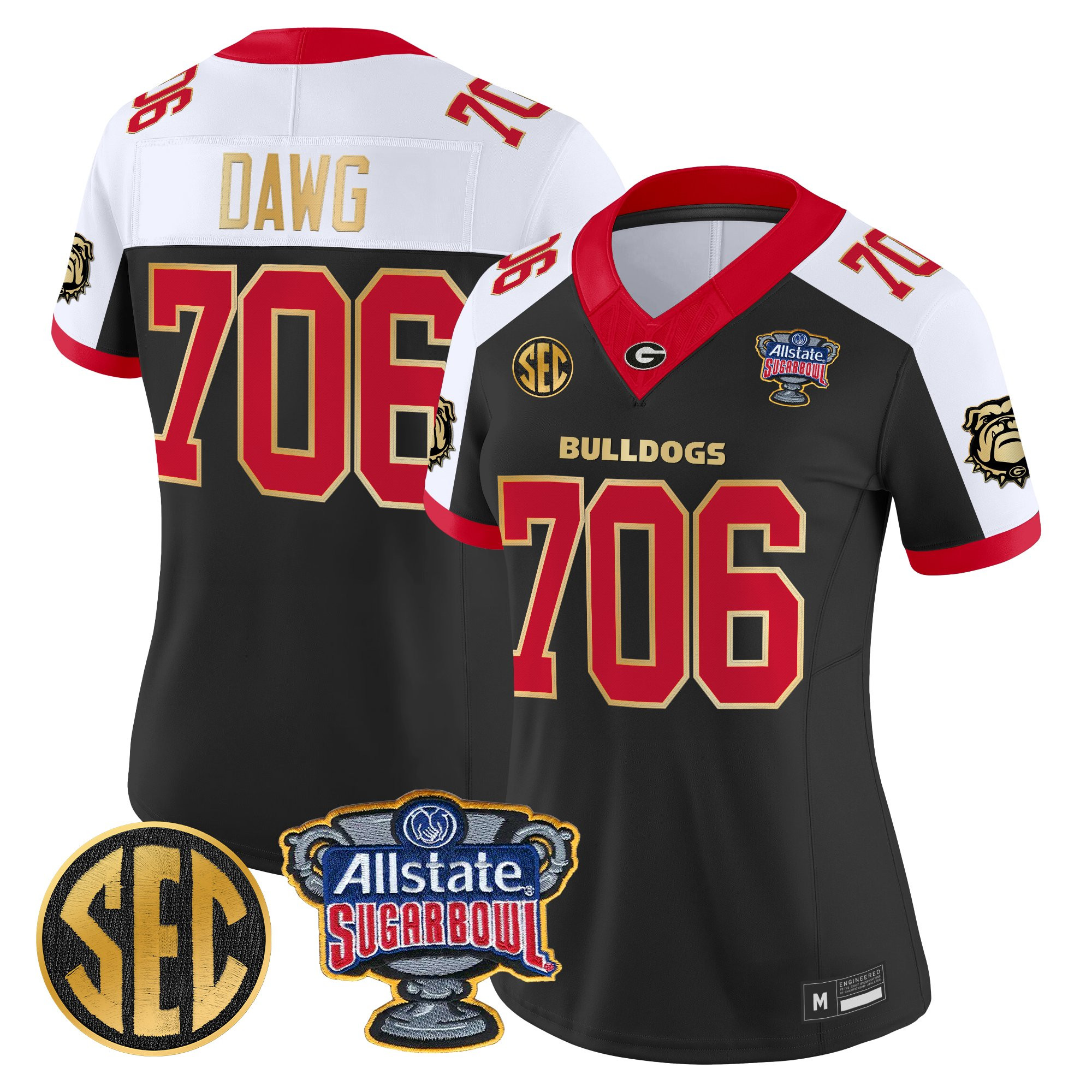 Dawg 706 Women's Georgia Bulldogs Sugar Bowl Patch Vapor Limited Alternate Jersey - All Stitched
