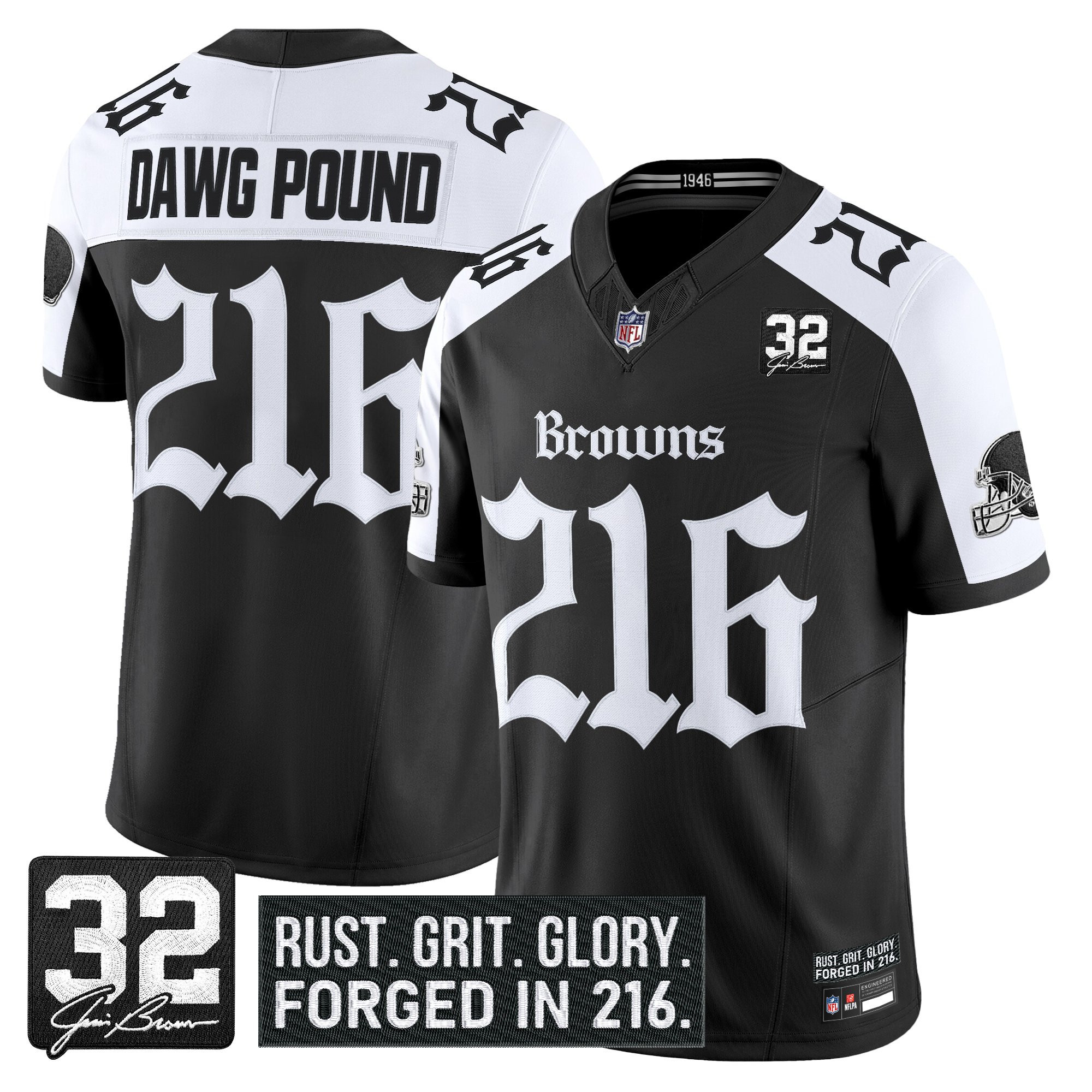 Dawg Pound 216 Men's Cleveland Browns Gothic Dawg Shadows Drop Vapor Limited Alternate Jersey - All Stitched