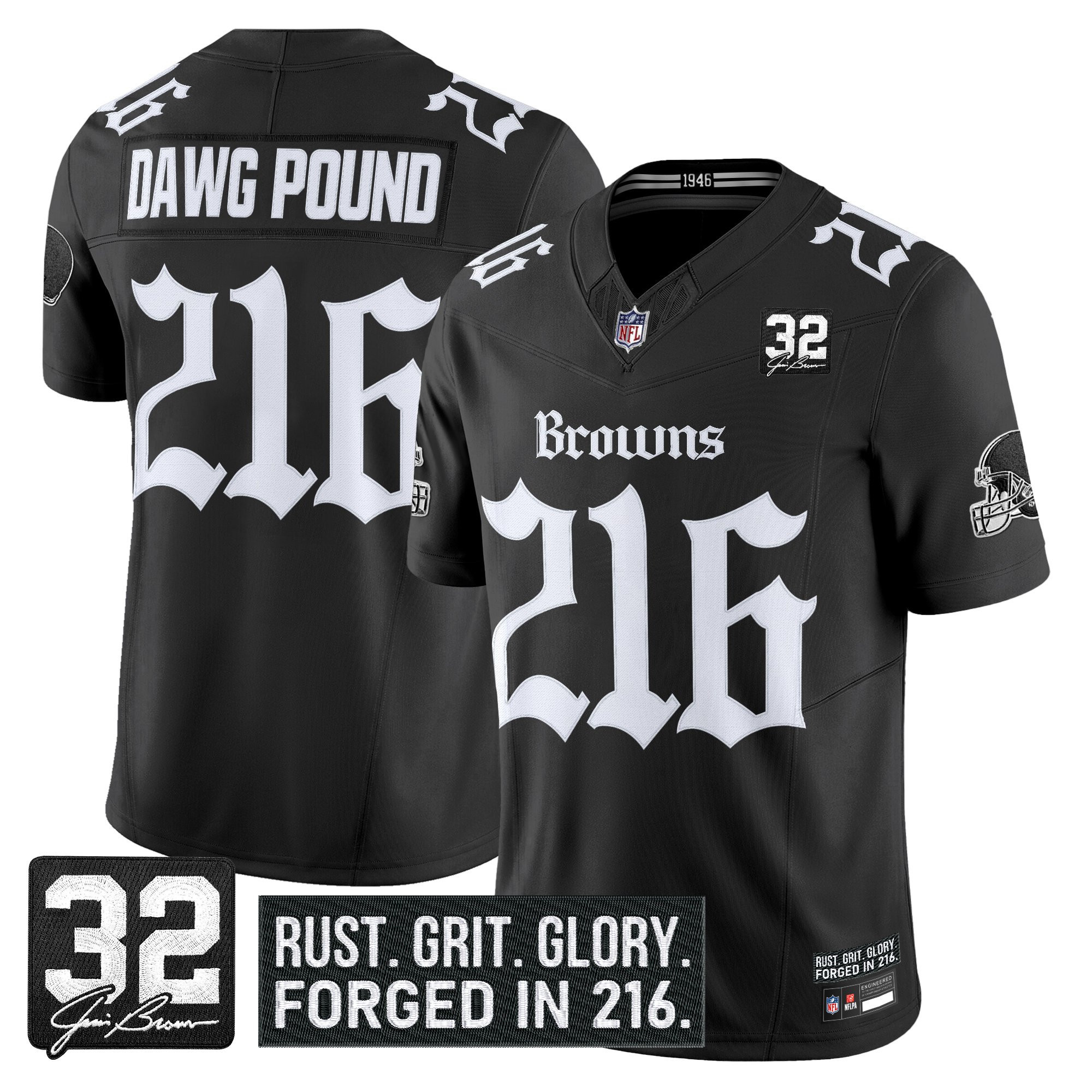 Dawg Pound 216 Men's Cleveland Browns Gothic Dawg Shadows Drop Vapor Limited Black Jersey - All Stitched