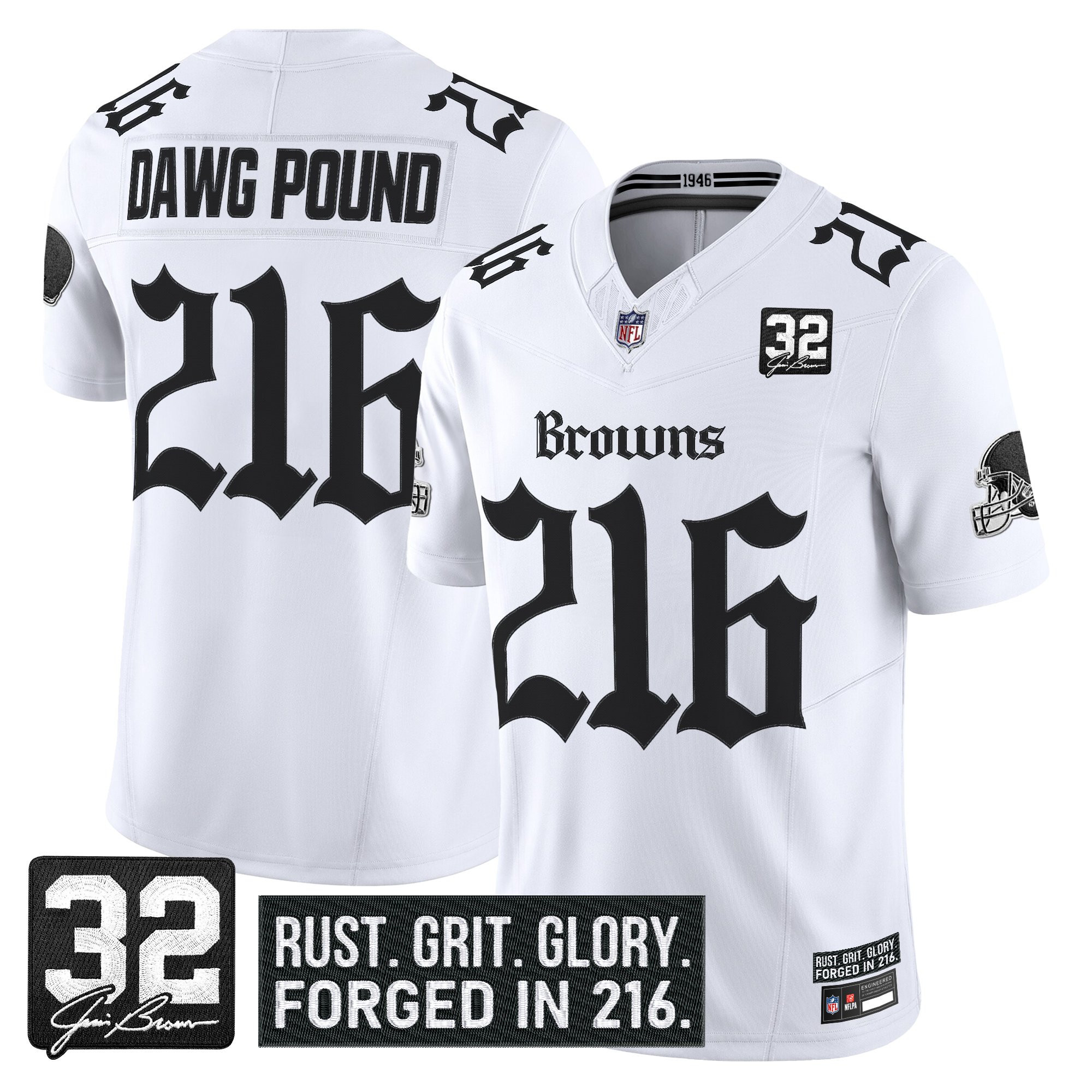 Dawg Pound 216 Men's Cleveland Browns Gothic Dawg Shadows Drop Vapor Limited White Jersey - All Stitched