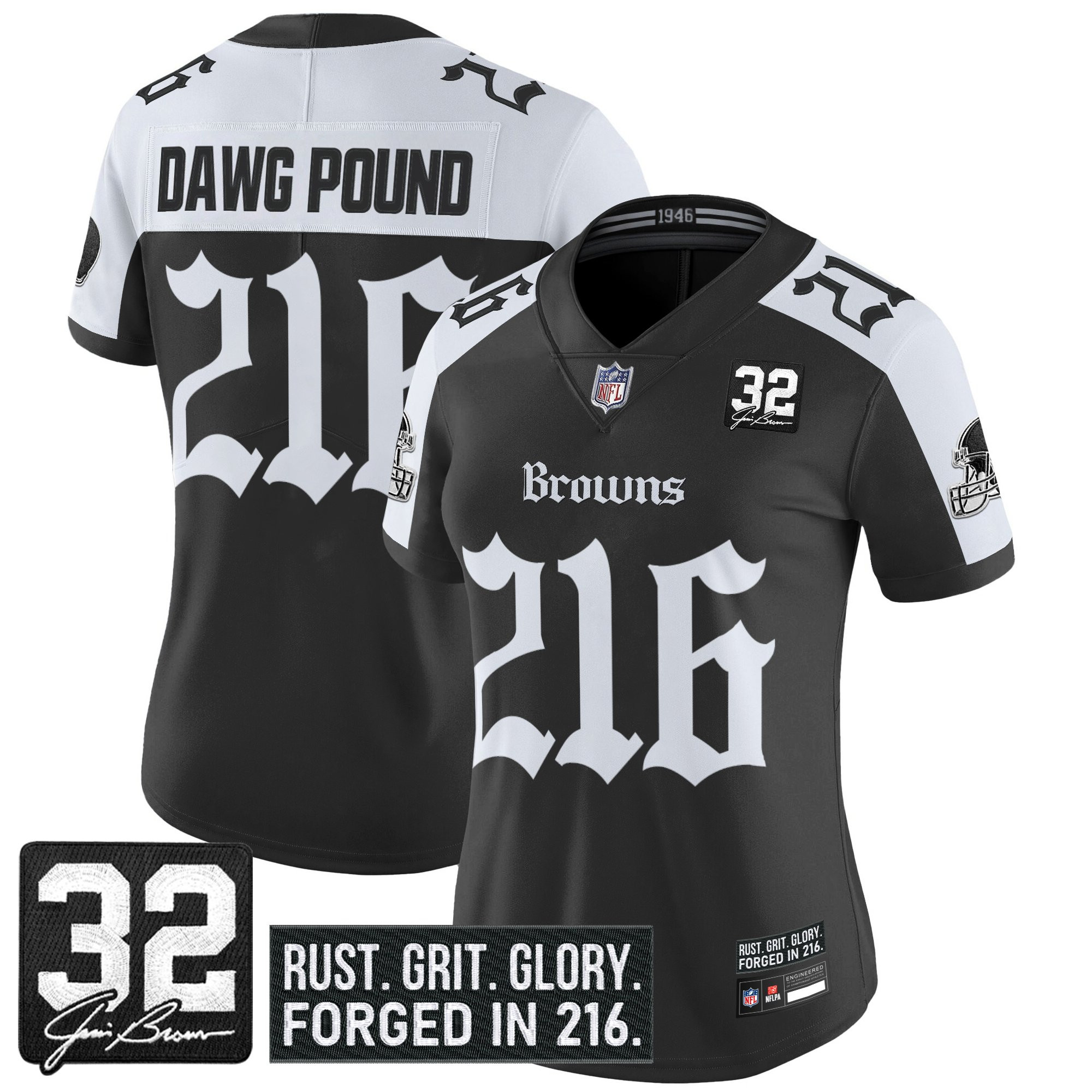 Dawg Pound 216 Women's Cleveland Browns Gothic Dawg Shadows Drop Vapor Limited Alternate Jersey - All Stitched