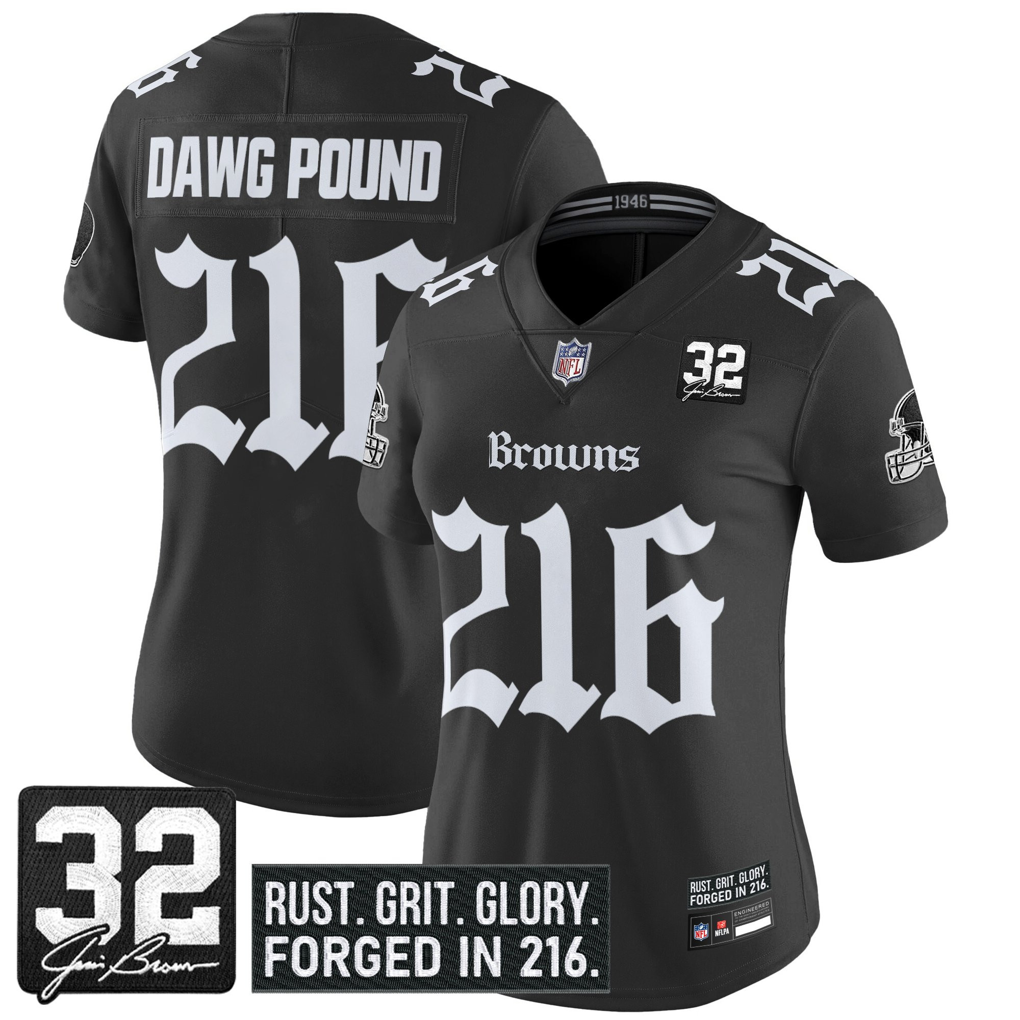 Dawg Pound 216 Women's Cleveland Browns Gothic Dawg Shadows Drop Vapor Limited Black Jersey - All Stitched