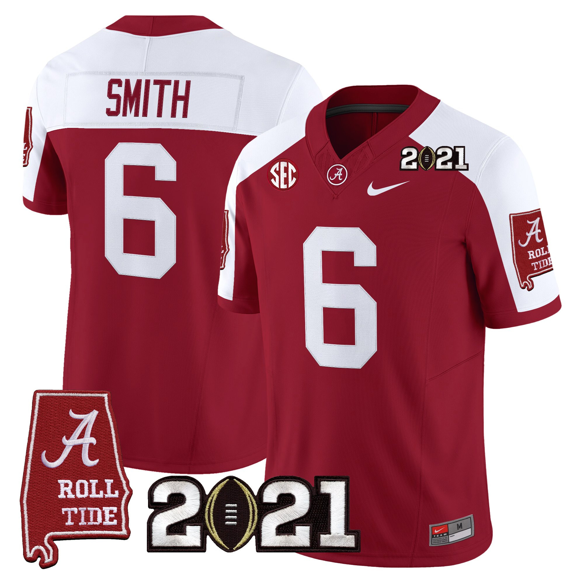 DeVonta Smith Men's Alabama Crimson Tide 2021 CFP National Championship Vapor Limited Crimson Alternate Jersey - Alabama Map - All Stitched