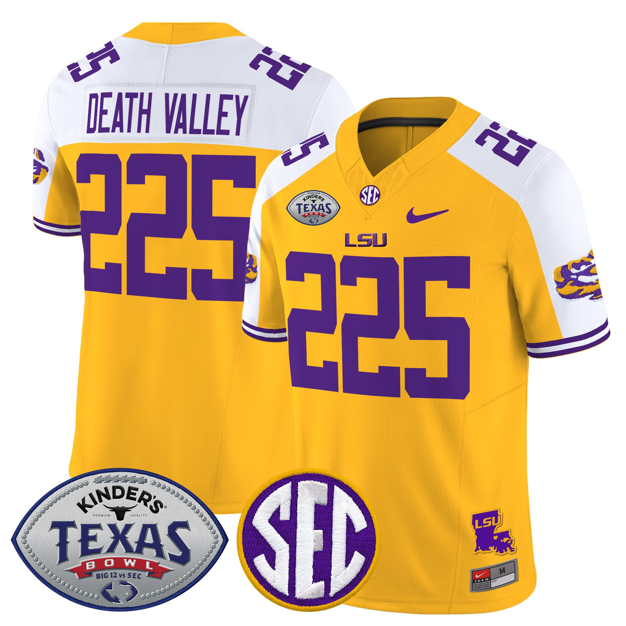 Death Valley 225 Men's LSU Tigers 2025 Texas Bowl Vapor Limited Gold Alternate Jersey - All Stitched