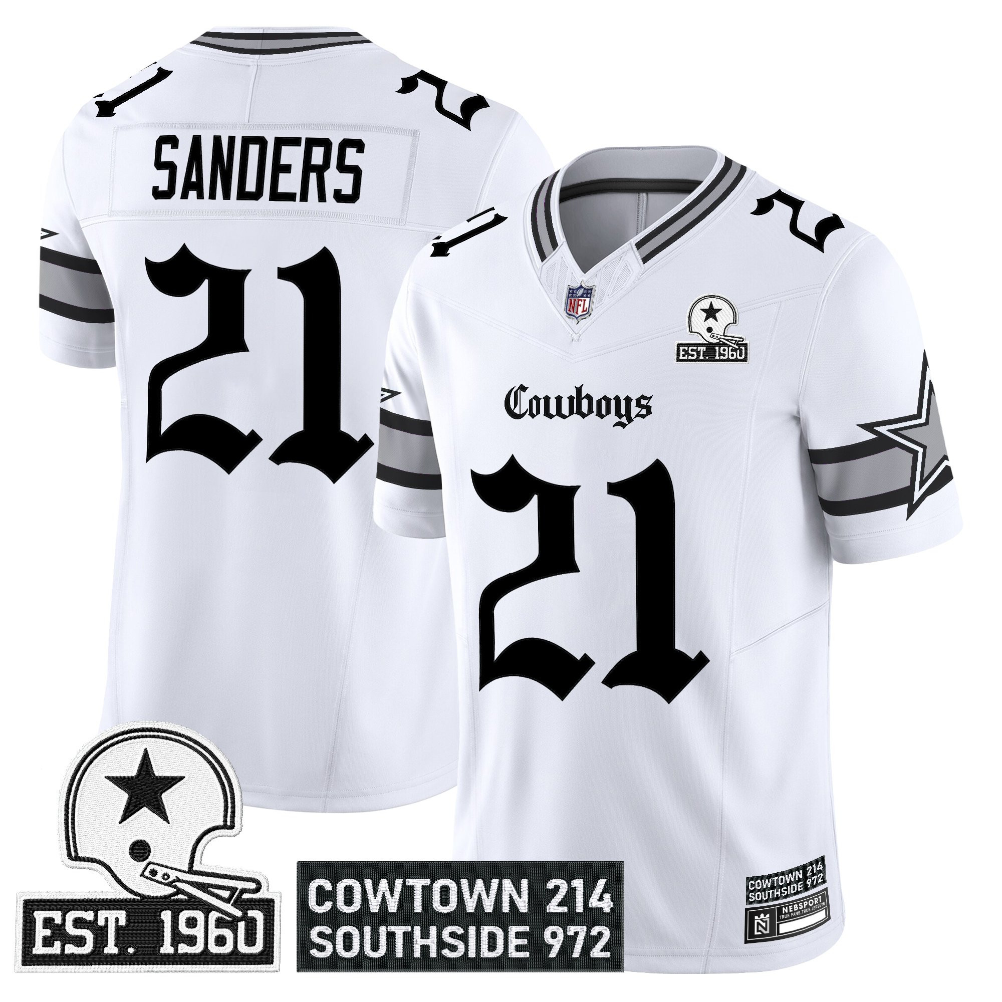 Deion Sanders Men's Dallas Cowboys Gothic Lone Star Edition Vapor Limited White Jersey - All Stitched