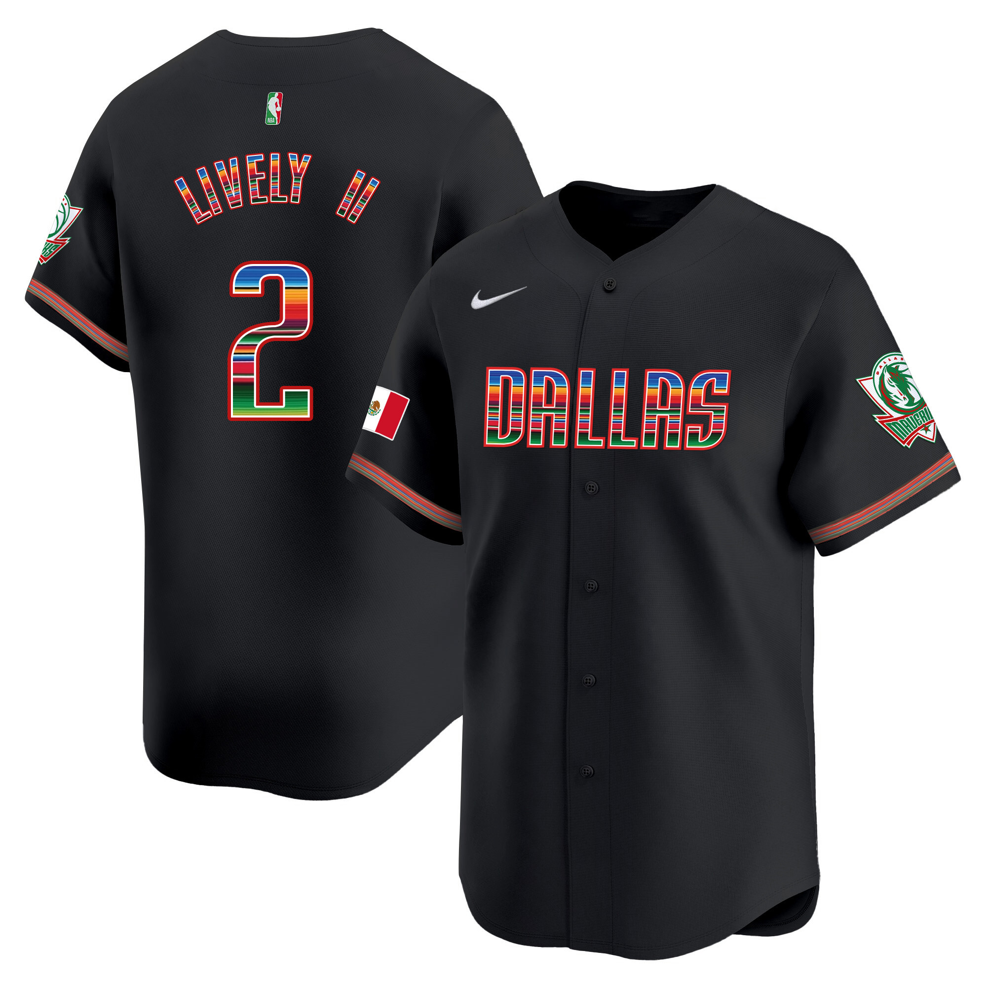 Dereck Lively II Men's Dallas Mavericks Mexico Vapor Baseball Black Jersey - All Stitched
