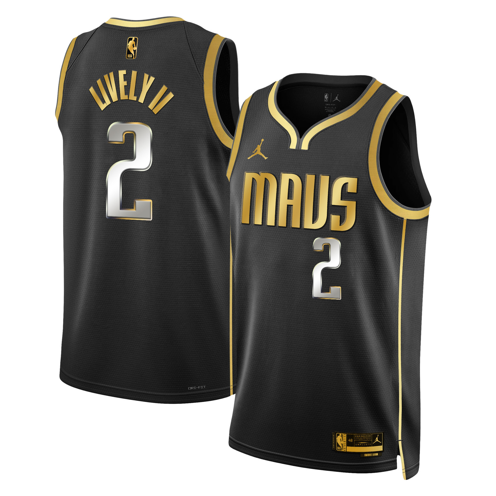 Dereck Lively II Men's Dallas Mavericks Swingman Black Gold Jersey - All Stitched
