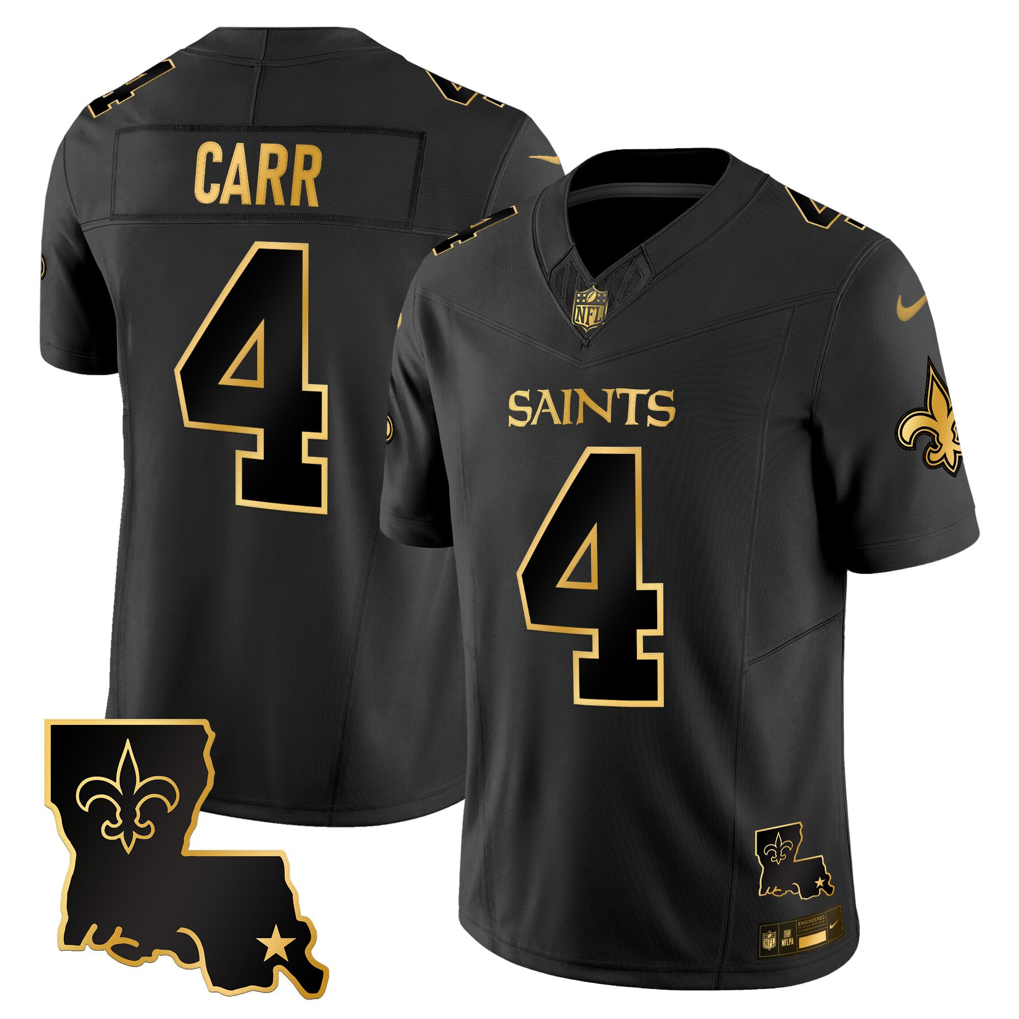 Derek Carr Men's New Orleans Saints 2025 Gold Vapor Limited Black Gold Jersey - All Stitched