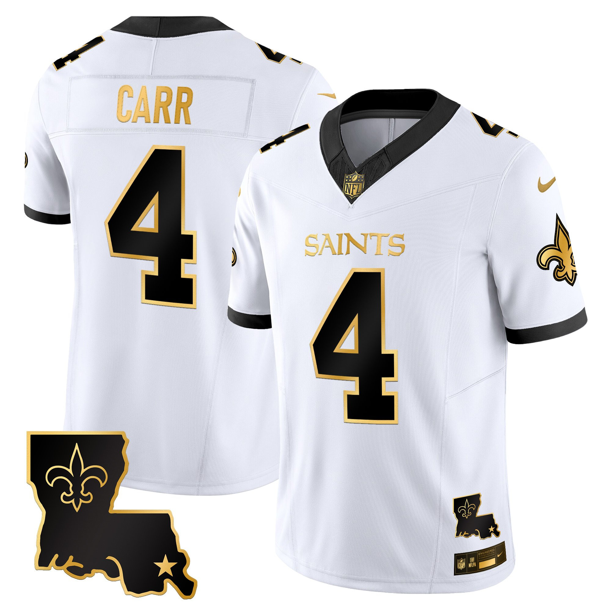 Derek Carr Men's New Orleans Saints 2025 Gold Vapor Limited White Gold Jersey - All Stitched