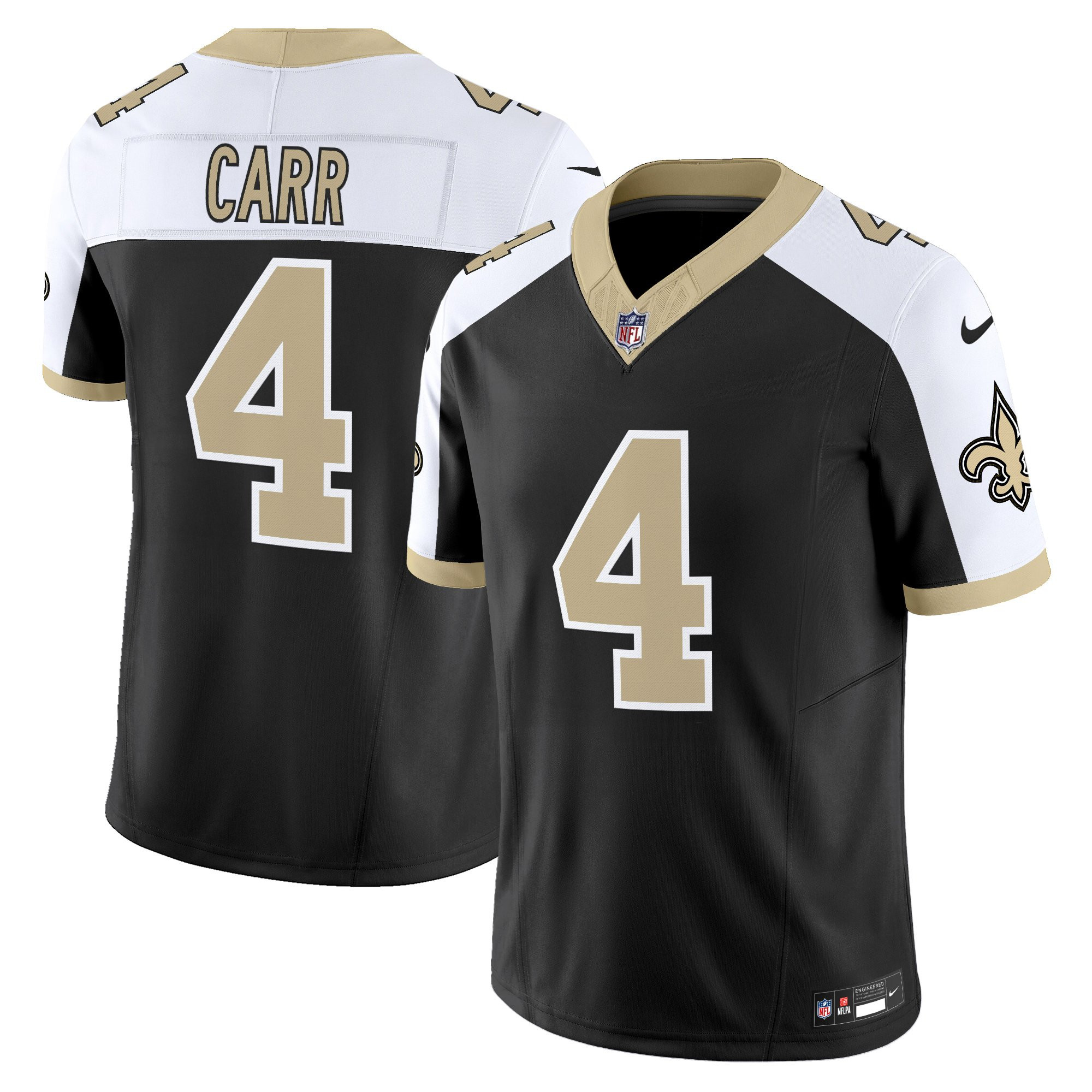 Derek Carr Men's New Orleans Saints Gameday Golds Edition Vapor Black Alternate Jersey - All Stitched