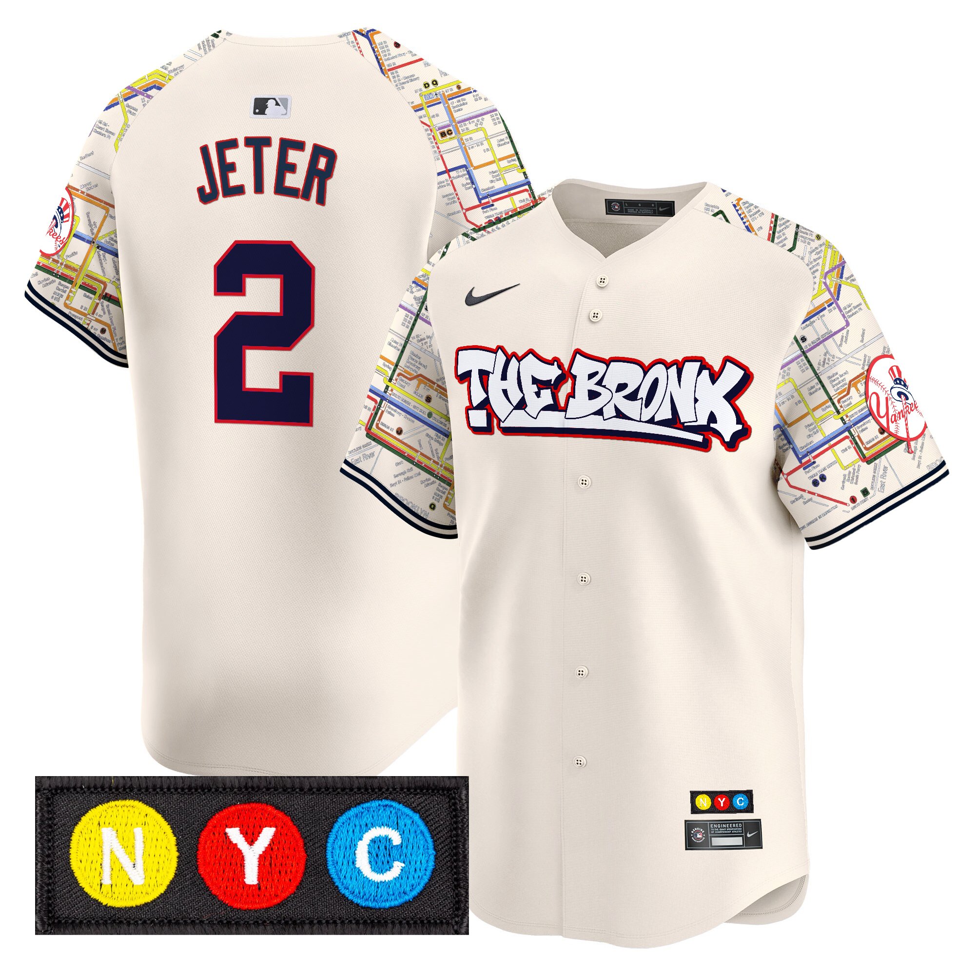Derek Jeter Men's New York Yankees The Bronx Subway Style Vapor Premier Limited Cream Jersey - Stitched