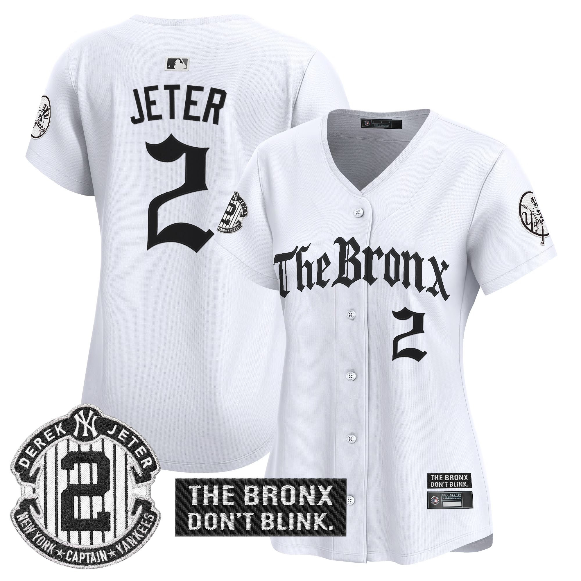 Derek Jeter Women's New York Yankees The Bronx - Gothic Ink Drop Edition Vapor Premier Limited White Jersey - All Stitched