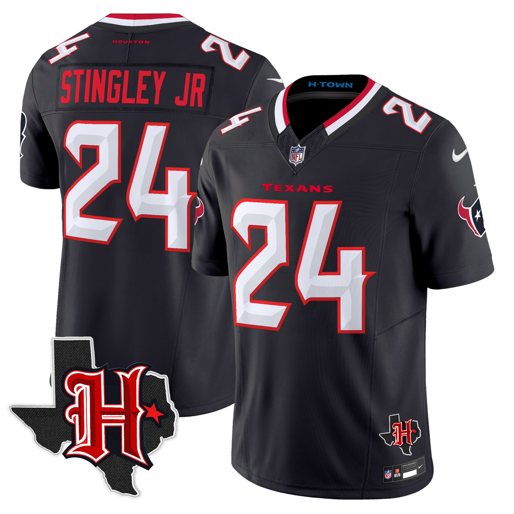 Derek Stingley Jr. Men's Houston Texans 2024 Texas Patch Vapor Limited Navy Jersey V5 - All Stitched