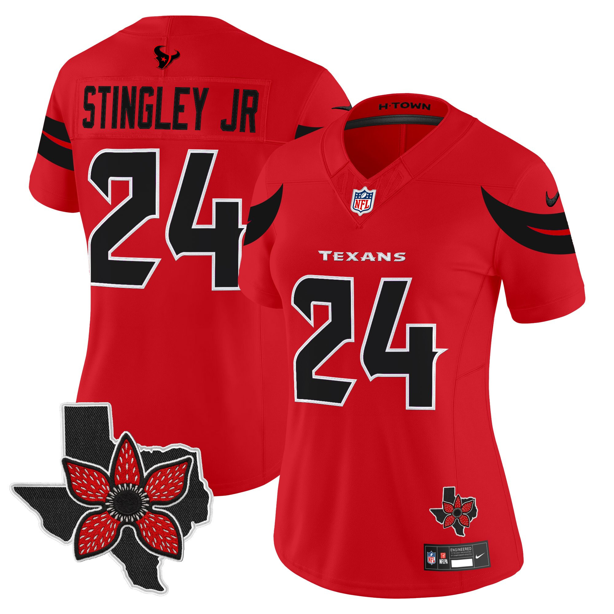 Derek Stingley Jr. Women's Houston Texans Stranger Things Edition Vapor Limited Red Jersey - All Stitched