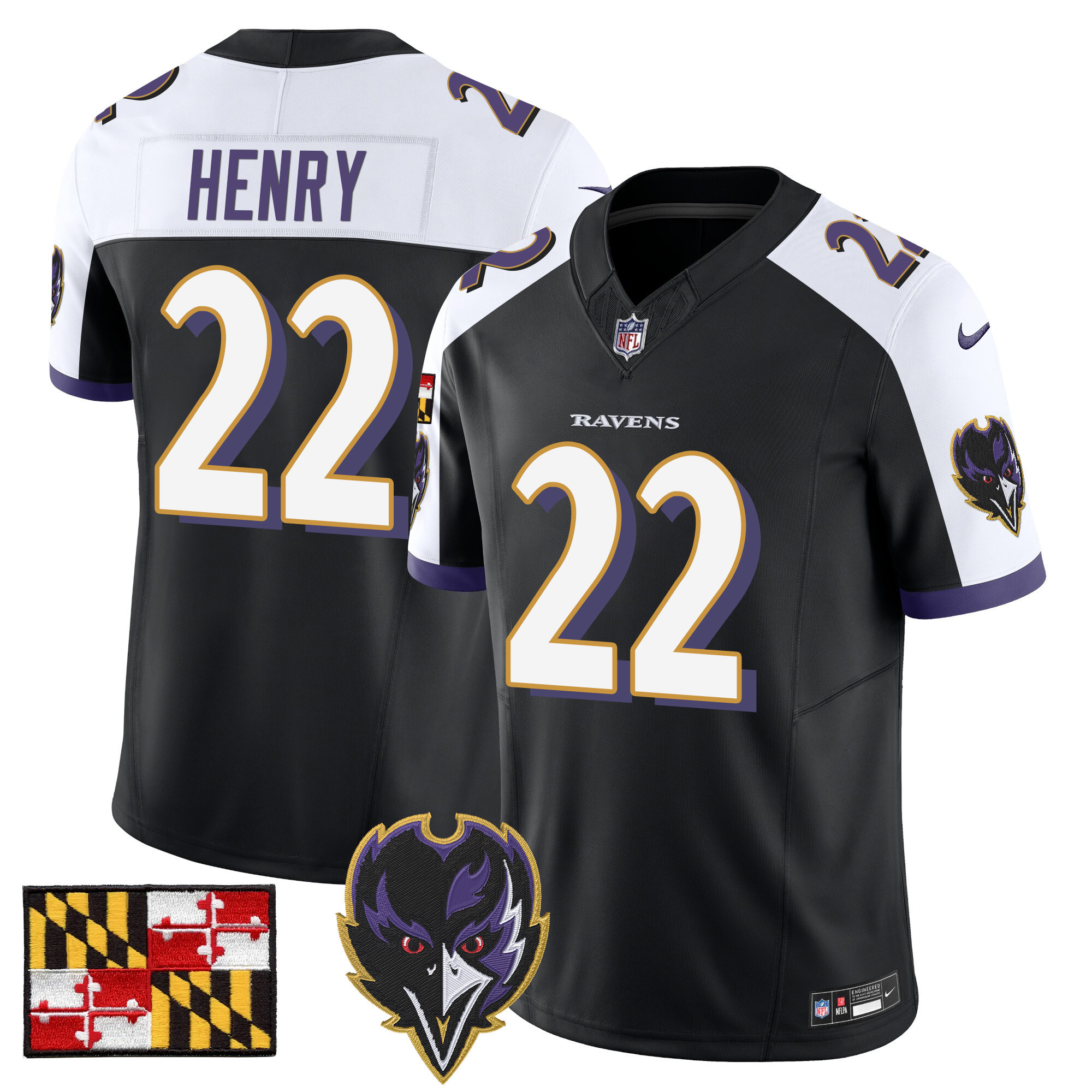 Derrick Henry Men's Baltimore Ravens 2024 Maryland Flag Vapor Limited Black Alternate Jersey V2 - All Stitched