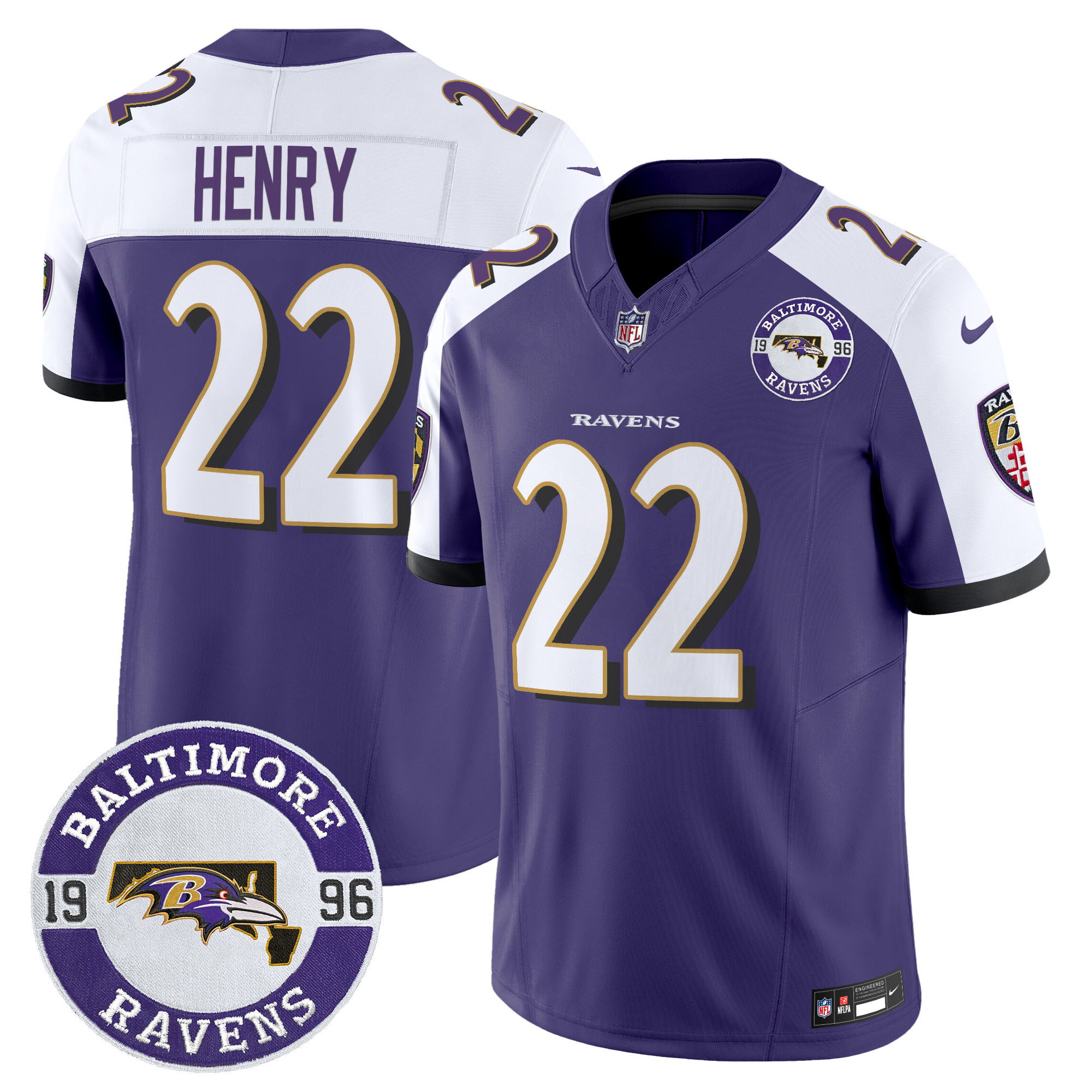 Derrick Henry Men's Baltimore Ravens 2024 Vapor Limited Purple Alternate Jersey - Est. 1996 Patch - All Stitched