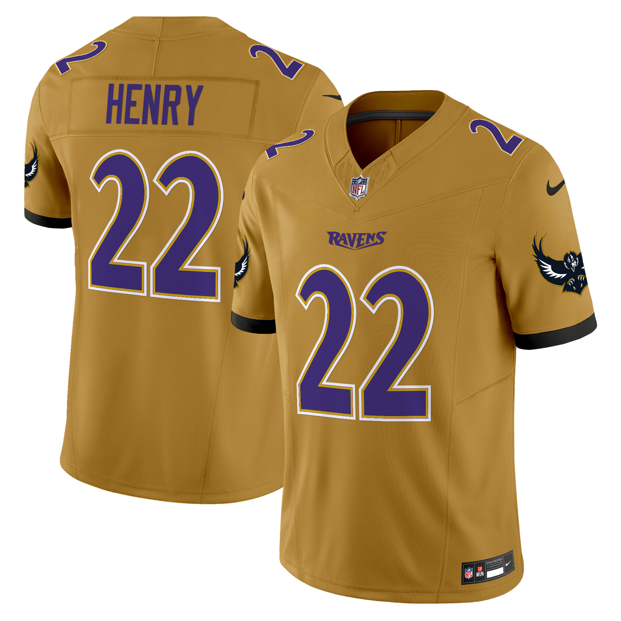 Derrick Henry Men's Baltimore Ravens Special Vapor Limited Gold Jersey V2 - All Stitched