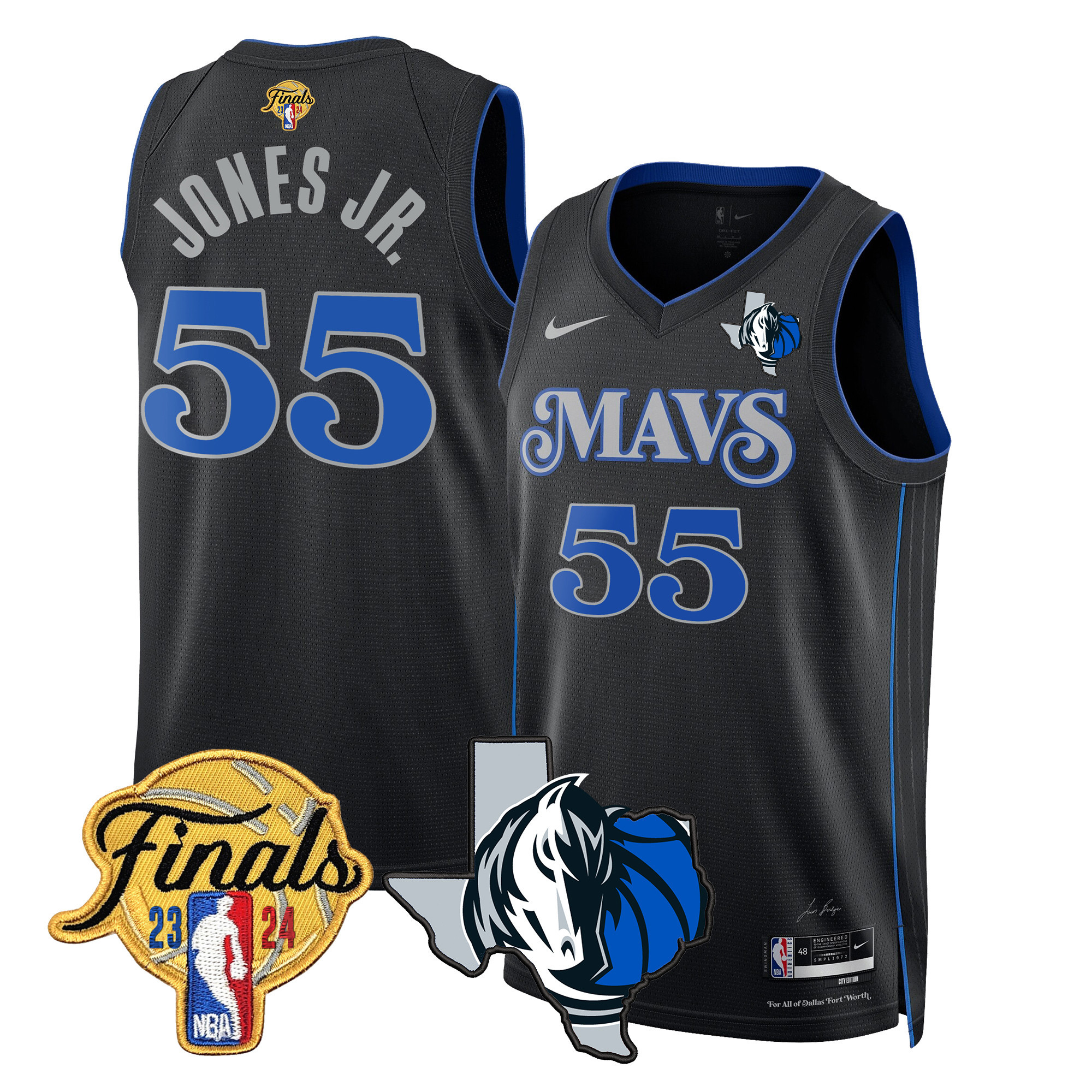 Derrick Jones Jr. Men's Dallas Mavericks 2024 Finals & Texas Patch Swingman 23/24 City Jersey - All Stitched