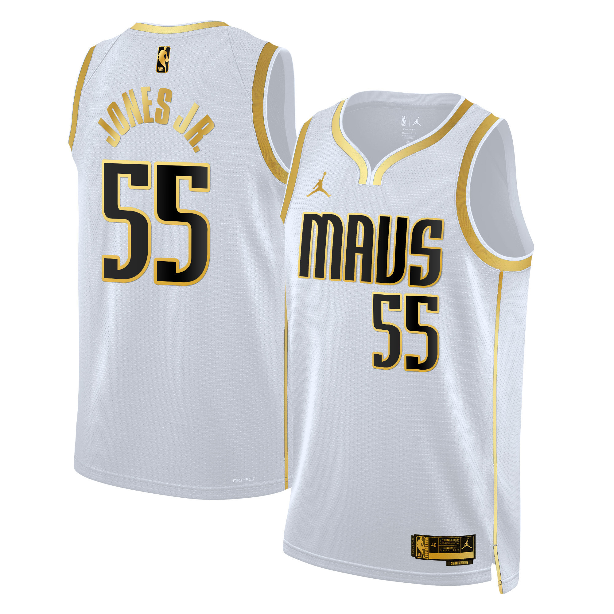 Derrick Jones Jr. Men's Dallas Mavericks Swingman White Gold Jersey - All Stitched
