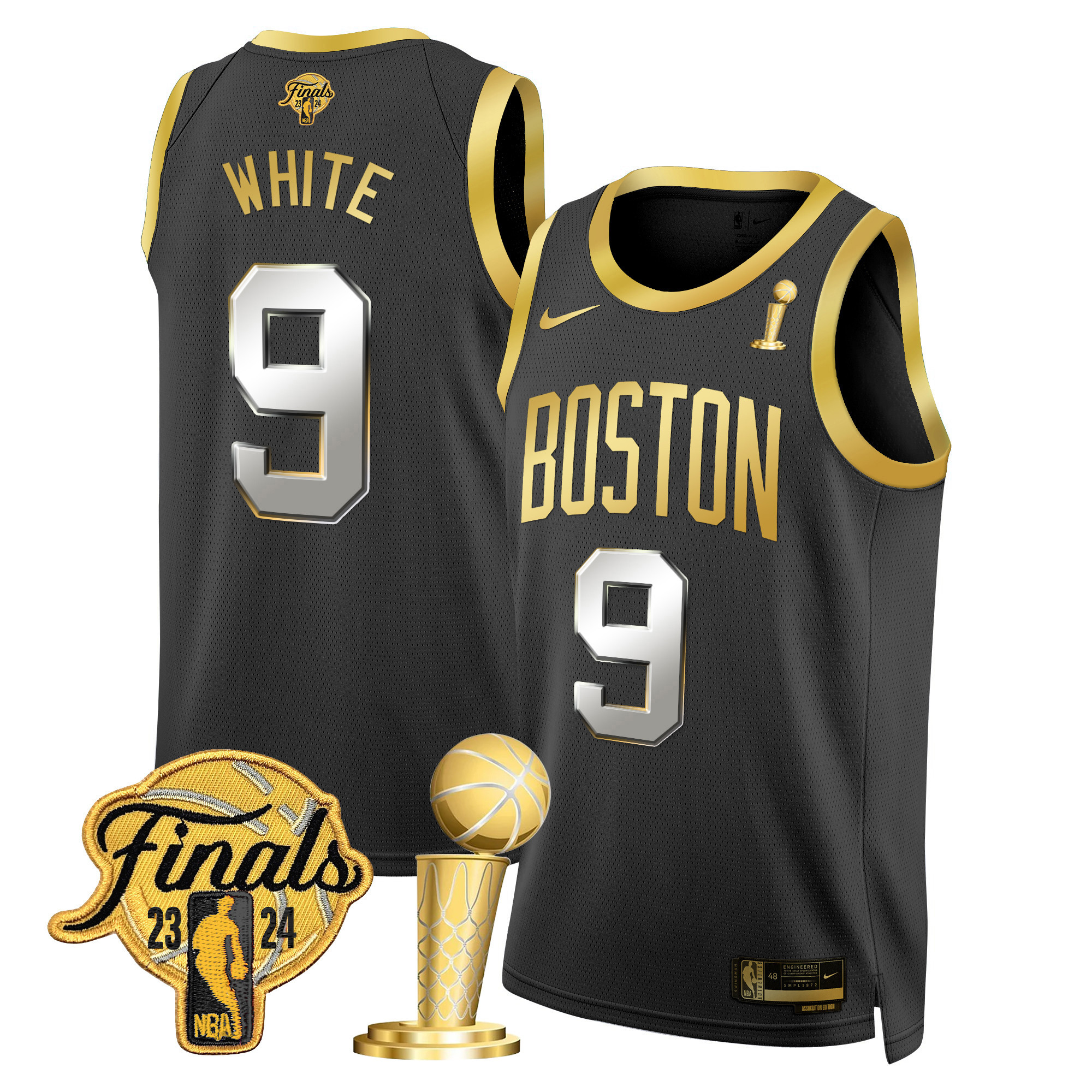 Derrick White Men's Boston Celtics 2024 Final & Champions Patch Swingman Black Gold Jersey - All Stitched