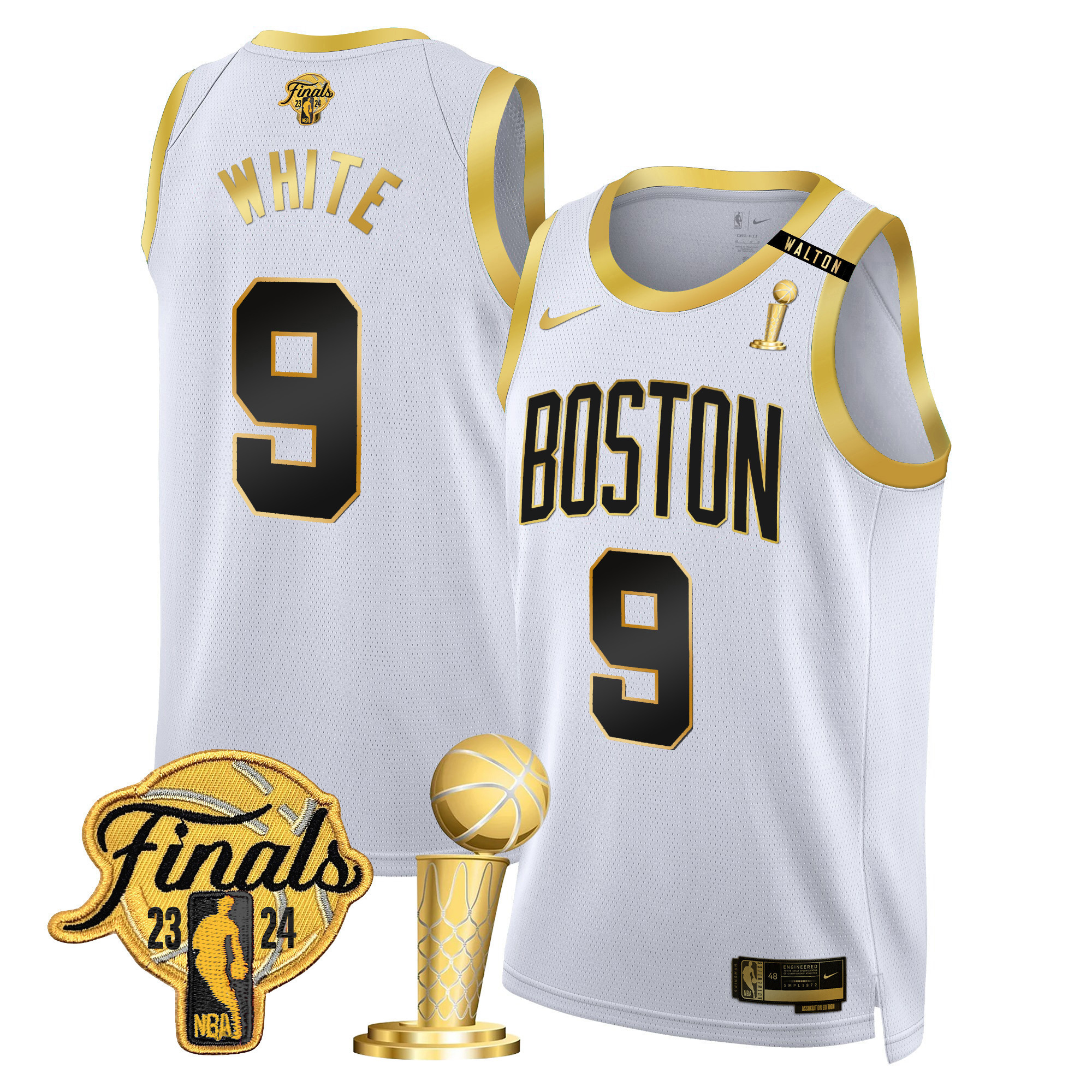 Derrick White Men's Boston Celtics 2024 Final & Champions Patch Swingman White Gold Jersey V2 - All Stitched