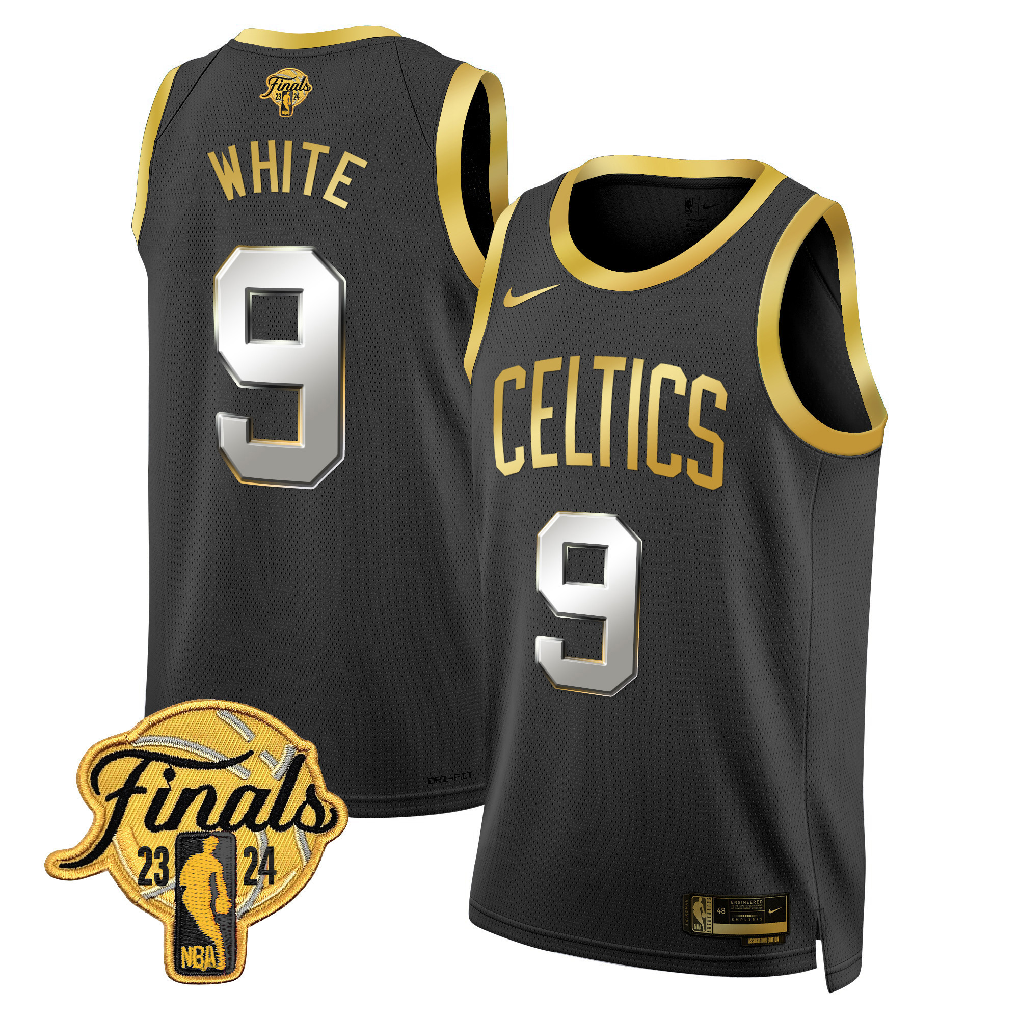 Derrick White Men's Boston Celtics 2024 Finals Patch Swingman Black Gold Jersey - All Stitched