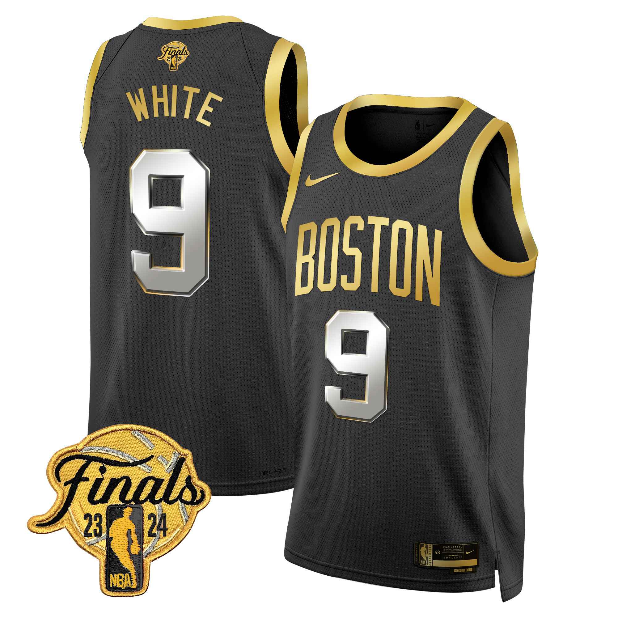 Derrick White Men's Boston Celtics 2024 Finals Patch Swingman Black Gold Jersey V2 - All Stitched